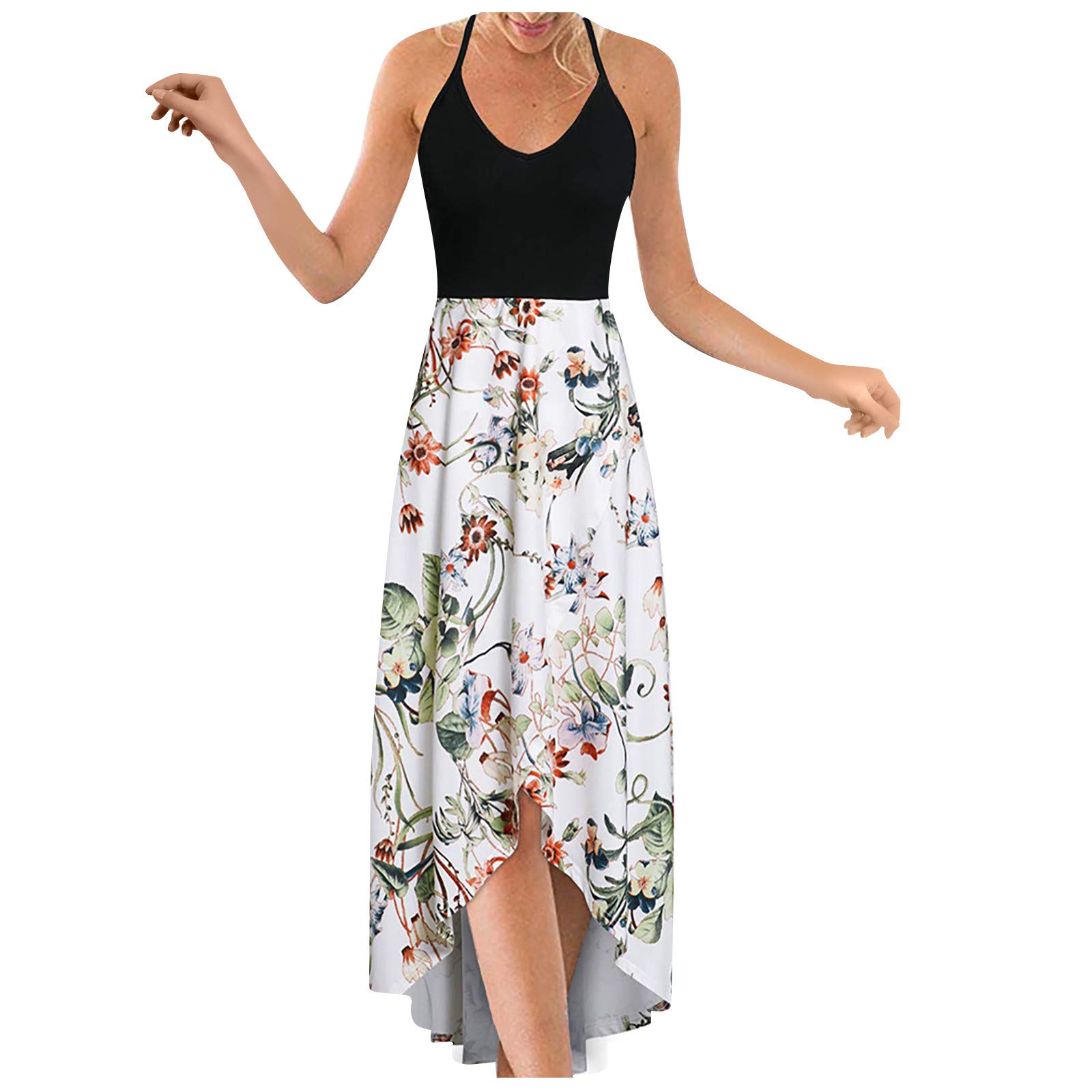 Women's Floral Maxi Dress - Sleeveless V-Neck Spaghetti Strap Casual Sundress for Summer | Perfect for Beach Vacations, Date Nights & Outdoor Parties