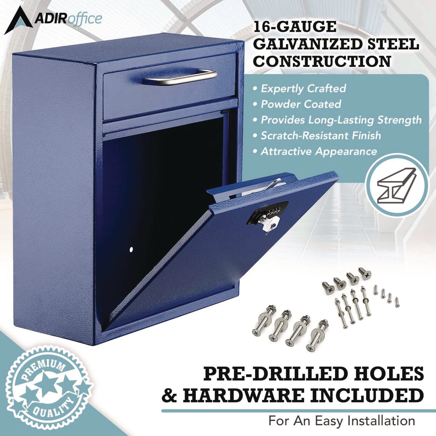 Secure Wall Mounted Locking Mailbox with Key & Combination Lock - Medium Drop Box for Home & Office (10.51