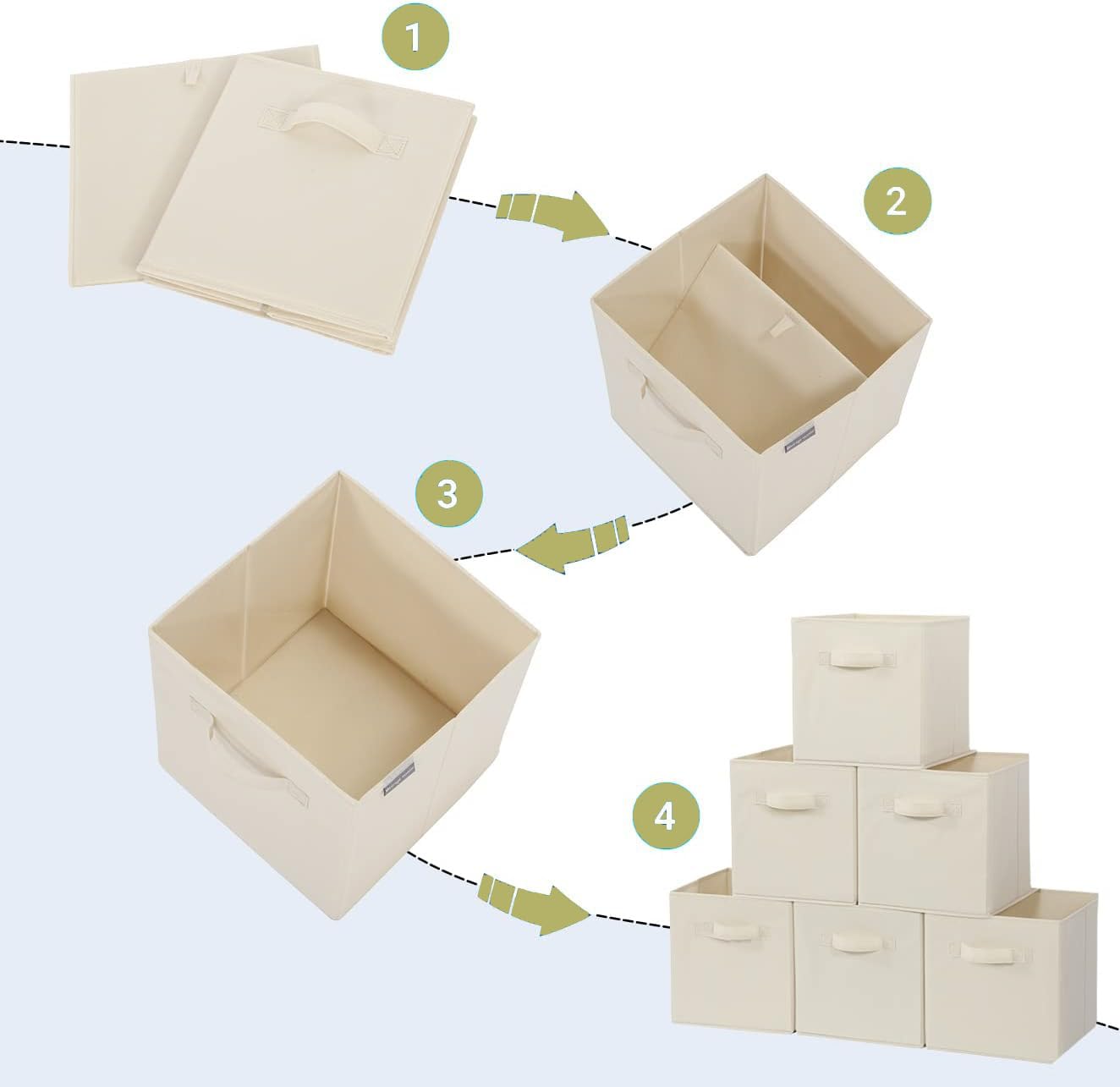11 Inch Fabric Storage Cubes - Set of 10 Foldable Closet Organizer Bins with Handles | Beige Cubby Storage Baskets for Shelves, Clothing & Home Organization | Perfect for Bedroom, Nursery & Office Storage Solutions