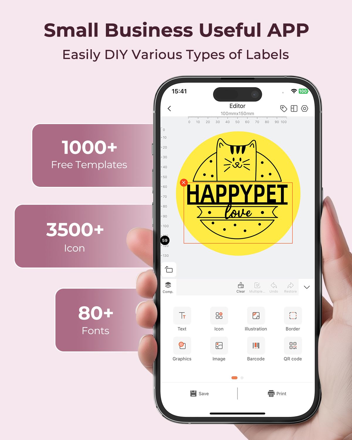 MUNBYN 941B Wireless Bluetooth Thermal Label Printer - 300DPI 4x6 Shipping Label Printer for Small Business | Compatible with Windows, Mac, iOS, Android | Works with Amazon, eBay, Shopify, Etsy, USPS | Perfect for Home Office & E-commerce Shipping (Pink)