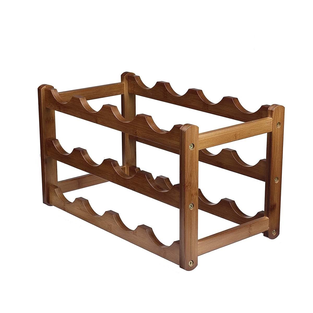 Vintage Wooden Wine Rack - 3 Tier Free Standing Wine Cabinet Holder for Kitchen, Bar & Dining Room - Rustic Wine Storage Shelf for Home Decor & Barware Organization
