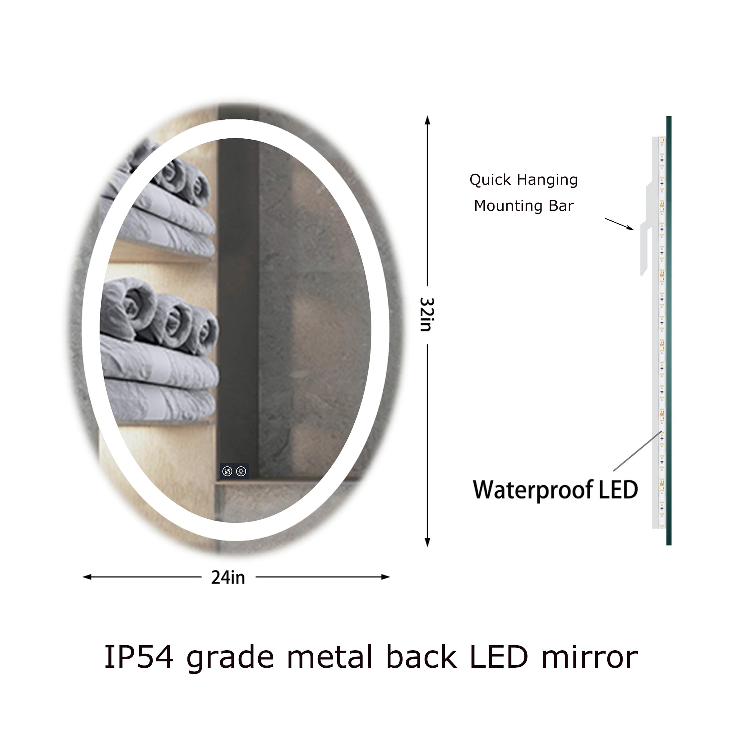 Illucid 24x32 Inch LED Bathroom Mirror with Dimmable Anti-Fog, Warm & Daylight Modes, Wall Mounted, Memory Function - Perfect for Vanity, Makeup, and Shaving