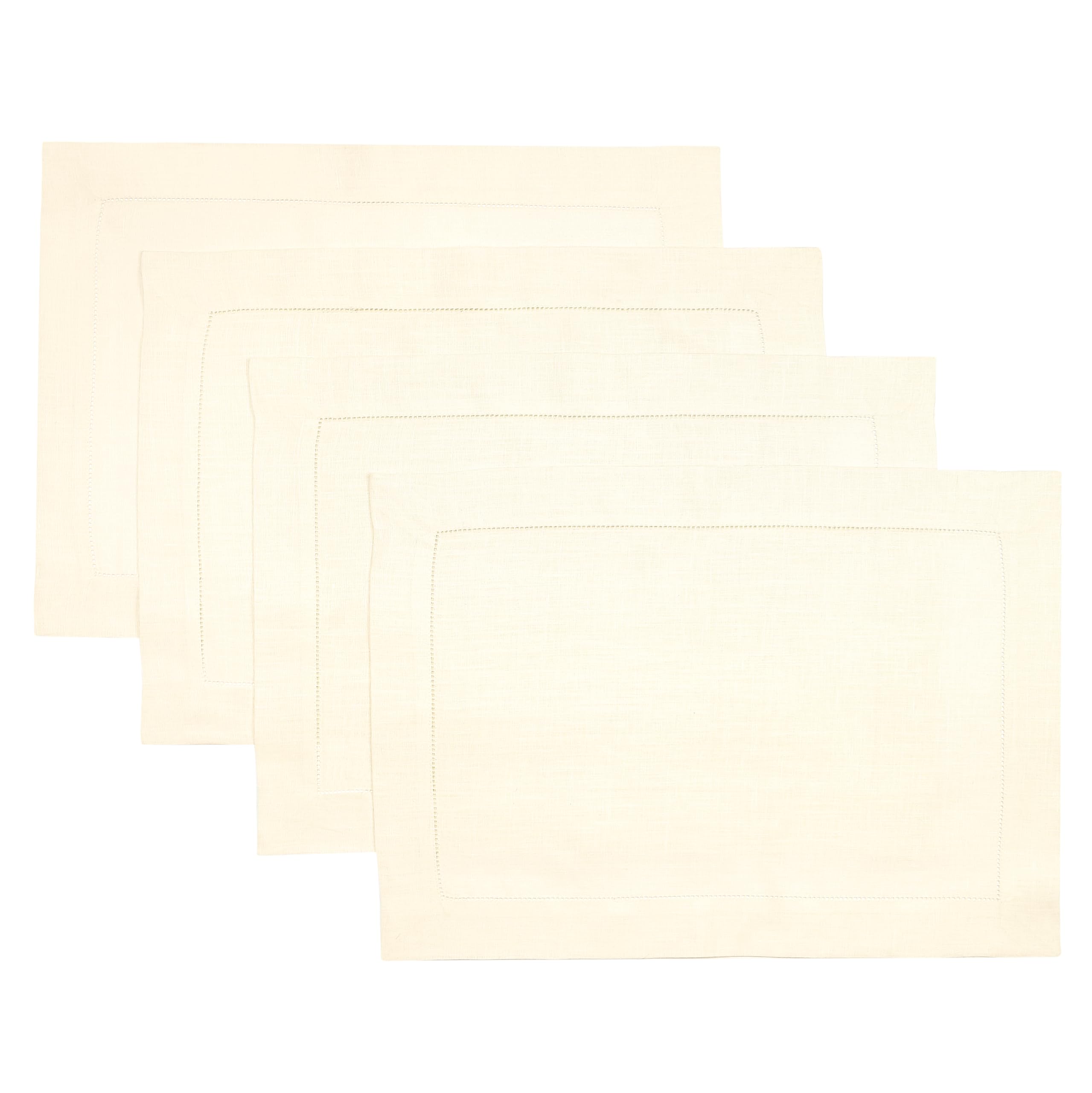D'Moksha Homes 100% Pure Linen Placemats Set of 4 - 14x19 Inch Vanilla Cream Table Mats with Classic Hemstitch Design, Washable & Durable for Easter, Thanksgiving, Dinner Parties & Home Decor