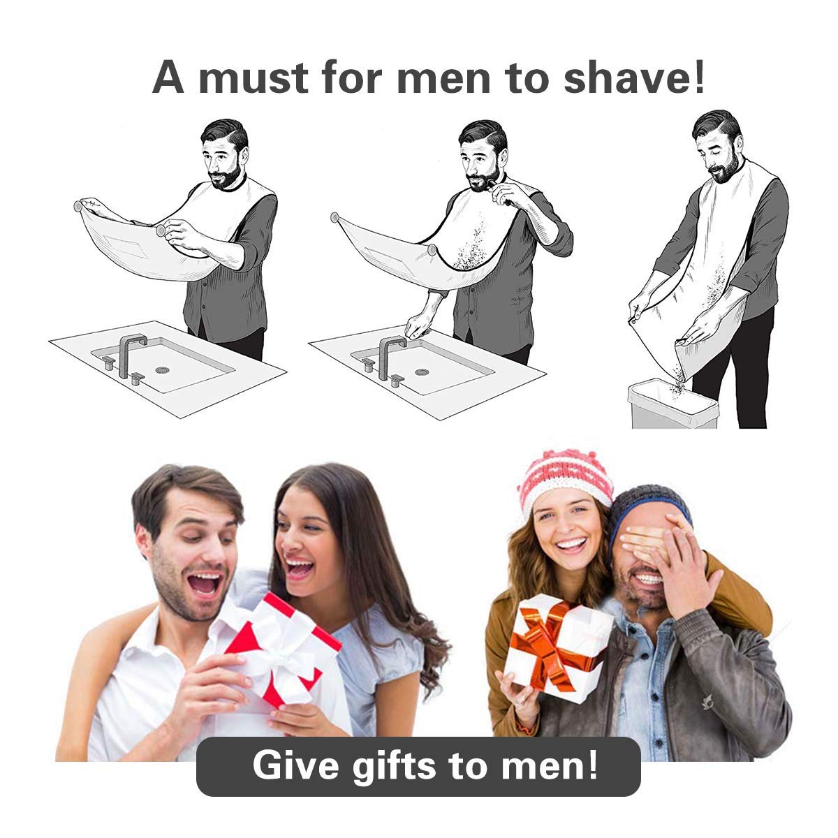 ANTIMOS Beard Apron & Hair Catcher for Men - Waterproof Grooming Bib with 2 Suction Cups - Perfect for Shaving, Trimming & Beard Care at Home