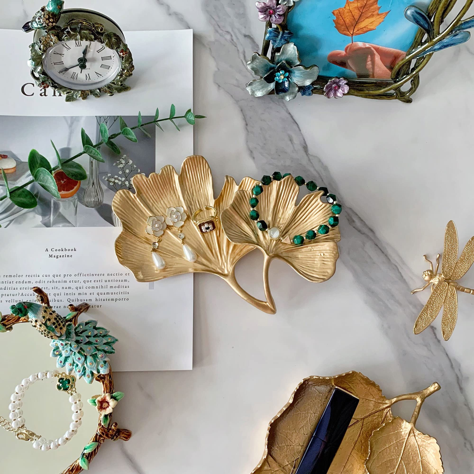Leaf Shaped Metal Jewelry Dish - Elegant Ring Holder & Jewelry Organizer Tray for Dresser, Vanity, or Nightstand - Perfect Christmas, Birthday, Wedding Gift for Women - Great for Organizing Rings, Earrings & Small Trinkets
