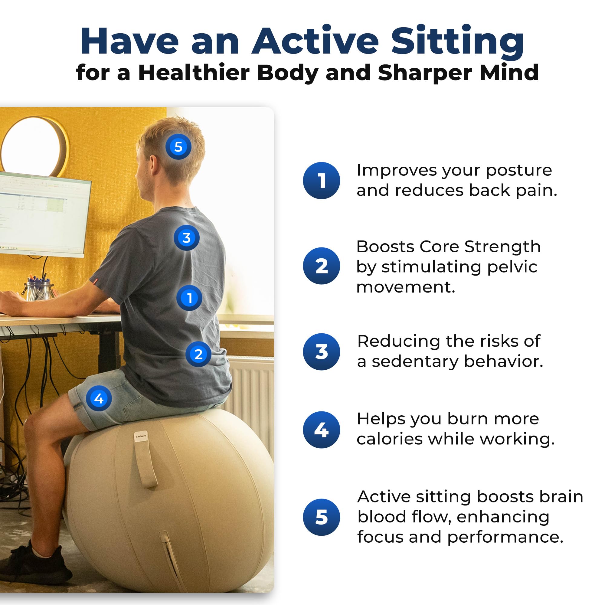 Ergonomic Balance Ball Chair for Office & Home - Posture Corrector & Back Pain Relief for Work & Yoga