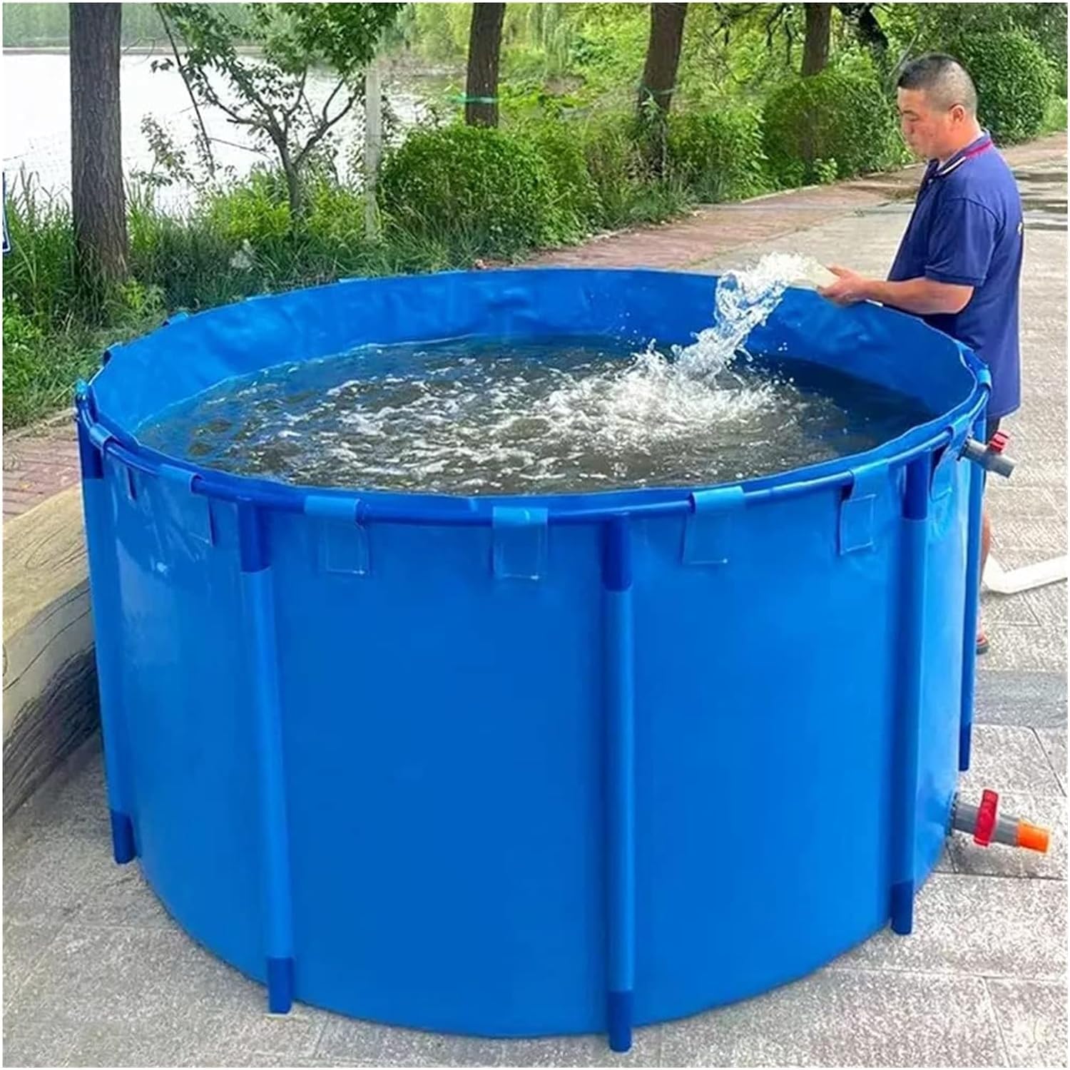 Durable Above Ground Round Outdoor Koi Fish Pond Pool with Sturdy Frame - 1350L PVC Water Storage Tank for Koi Keeping, Fish Farming & Garden Irrigation | Perfect for Backyard, Patio & Farm Use