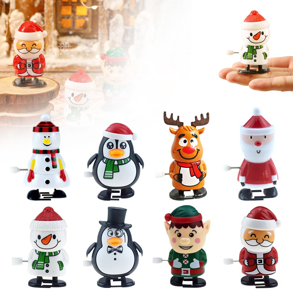 8Pcs Christmas Wind Up Toys - 2024 Upgraded Clockwork Party Favors, Stocking Stuffers & Funny Gifts for Kids (Santa, Snowman, Reindeer) - Perfect for Holiday Parties, Gift Exchanges & Festive Decorations
