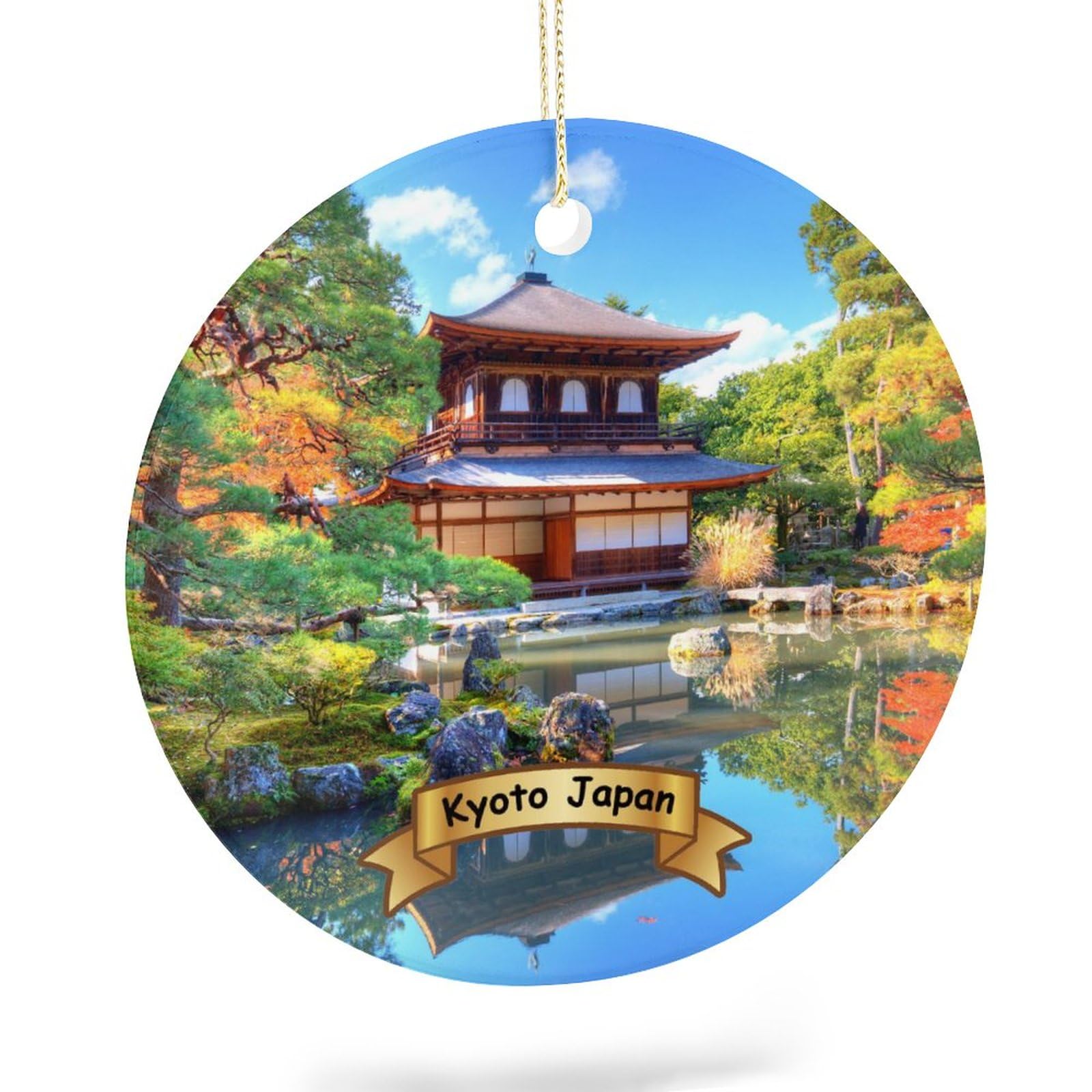 Handmade Kyoto Japan Porcelain Christmas Tree Ornament - Double-Sided Ceramic Holiday Decoration (2.9 Inch) for Xmas Tree, Gift Exchange & Winter Home Decor