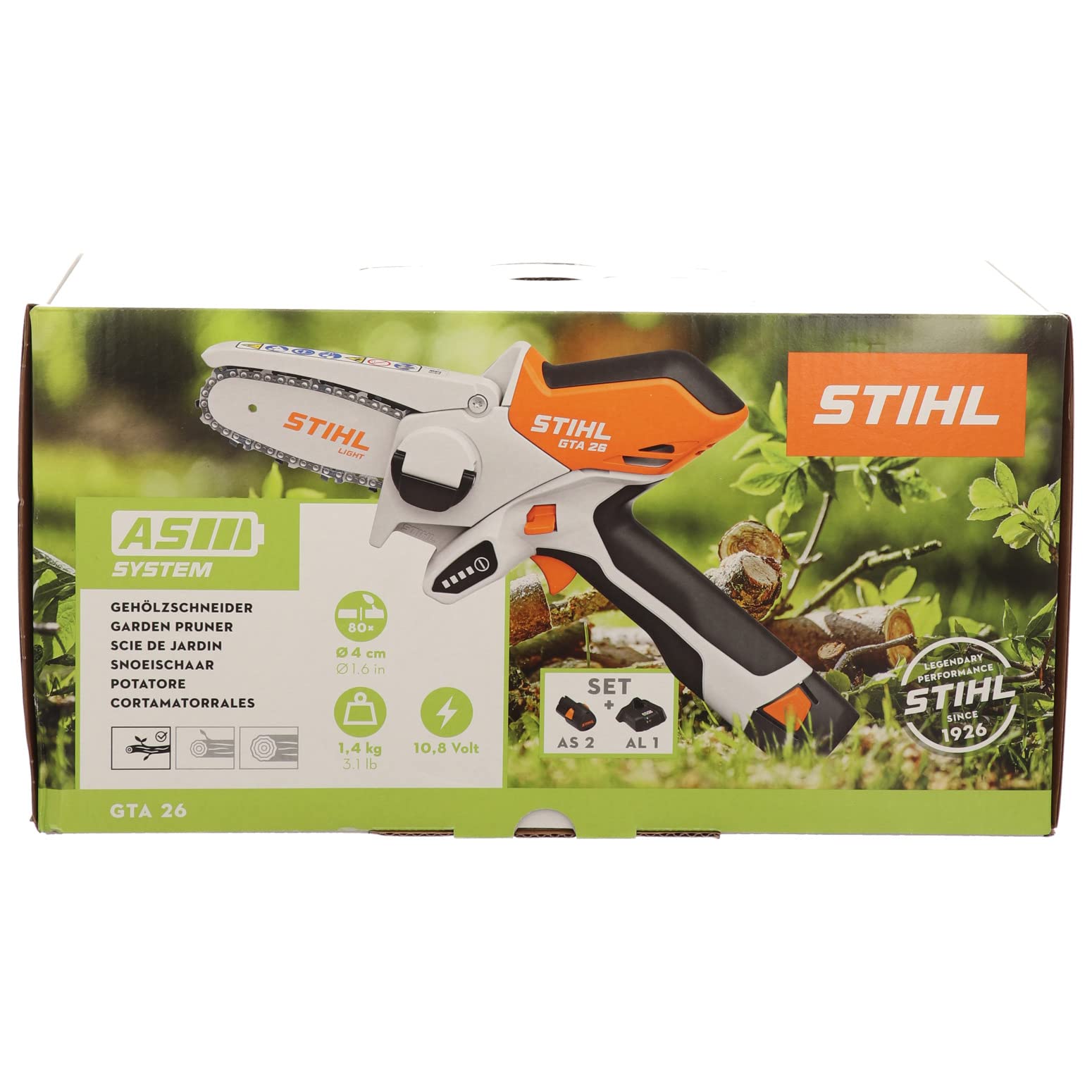 Stihl GTA 26 Cordless Chainsaw with AS 2 Battery & AL 1 Charger - Lightweight Battery-Powered Wood Cutter for Tree Trimming, Firewood Cutting, and Yard Maintenance