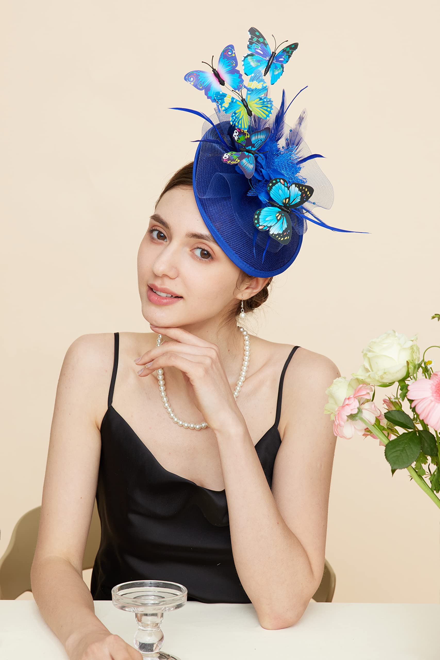 Elegant Butterfly Fascinator Hat with Feathers - Derby Tea Party Headband for Women - Monarch Butterfly Hair Accessory for Weddings, Garden Parties & Special Events