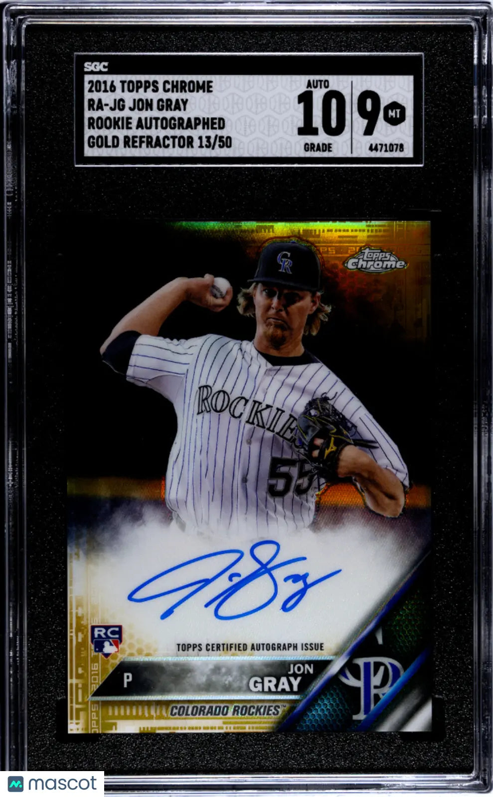 2016 Topps Chrome Jon Gray Gold Refractor Rookie Autograph SGC 9 Graded 13/50 - Perfect for Baseball Card Collectors and Colorado Rockies Fans
