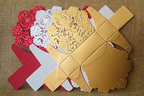 150 Gold/Red/White Wedding Favor Candy Boxes - Elegant Wedding Party Favors, Bridal Shower Gifts & Decoration - Perfect for Wedding Receptions, Anniversary Celebrations and Special Events