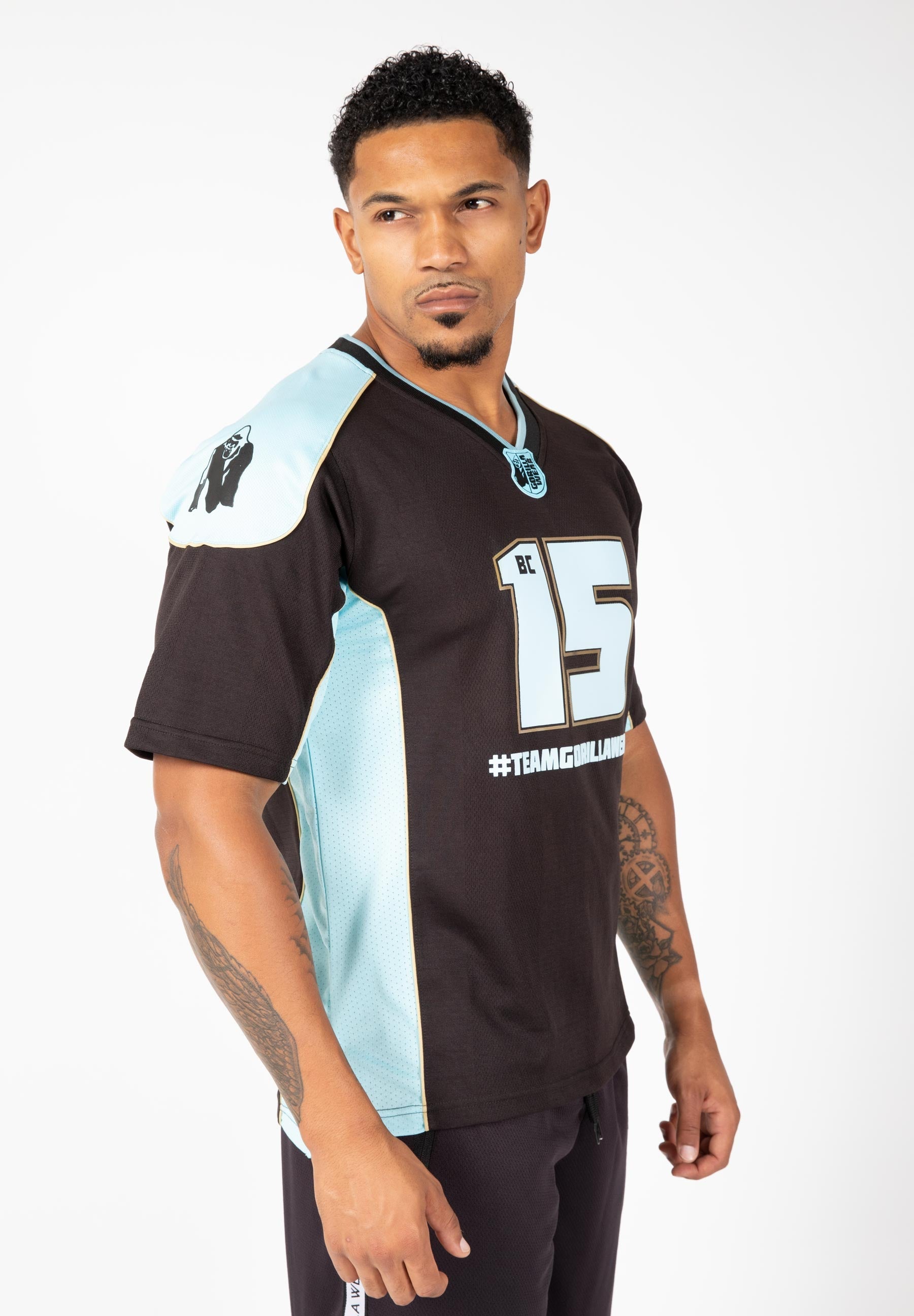 Brandon Curry Athlete Shirt 2.0 - Performance Workout & Gym T-Shirt for Men in Black & Light Blue | Ideal for Bodybuilding, Weightlifting & Fitness Training