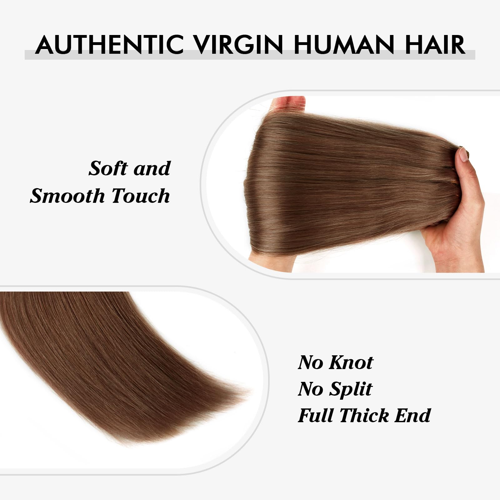 20 Inch 160g Clip-in Human Hair Extensions - Silky Straight, Thick & Voluminous, Chocolate Brown (10 Pieces, 21 Clips) for Parties, Weddings & Daily Styling