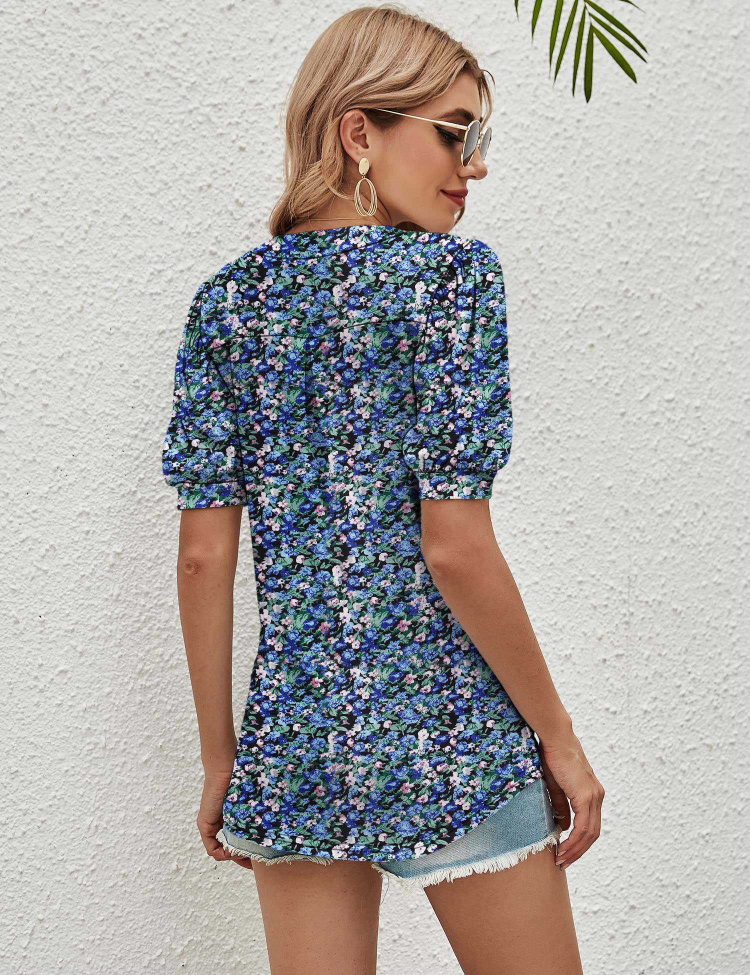 Romanstii Women's Casual V-Neck T-Shirt - Loose Fit Puff Short Sleeve Tunic Top for Summer | Comfortable Blouse for Everyday Wear, Outings & Casual Office Outfits