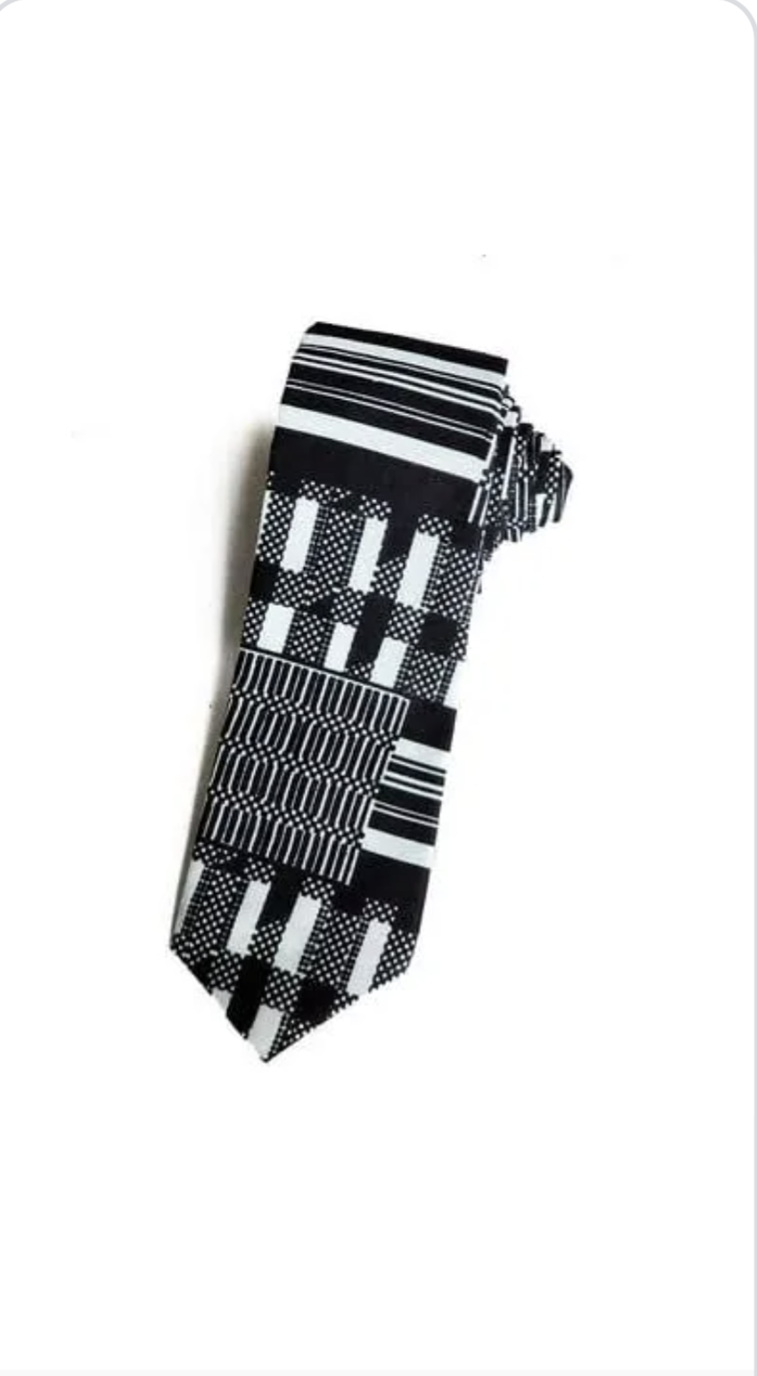 Elegant Black and White African Print Kente Tie & Pocket Square Set | Dupsie's Kwabena DPB0795NT | Perfect for Weddings, Office Wear & Cultural Celebrations