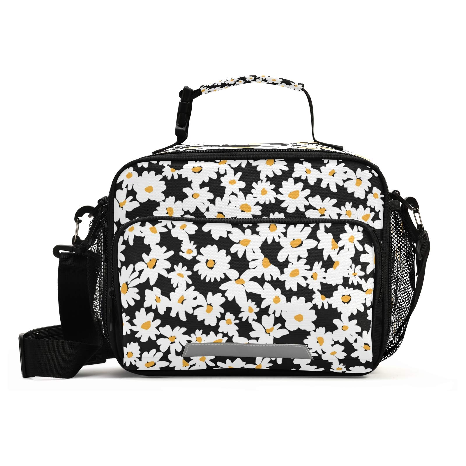 GOODOLD White Daisy Insulated Lunch Bag - Black Handheld or Backpack Tote for Women, Perfect for School, Office, Picnic, Travel & Outdoor Activities | Leakproof Thermal Food Container for Work, Gym & Daily Commute