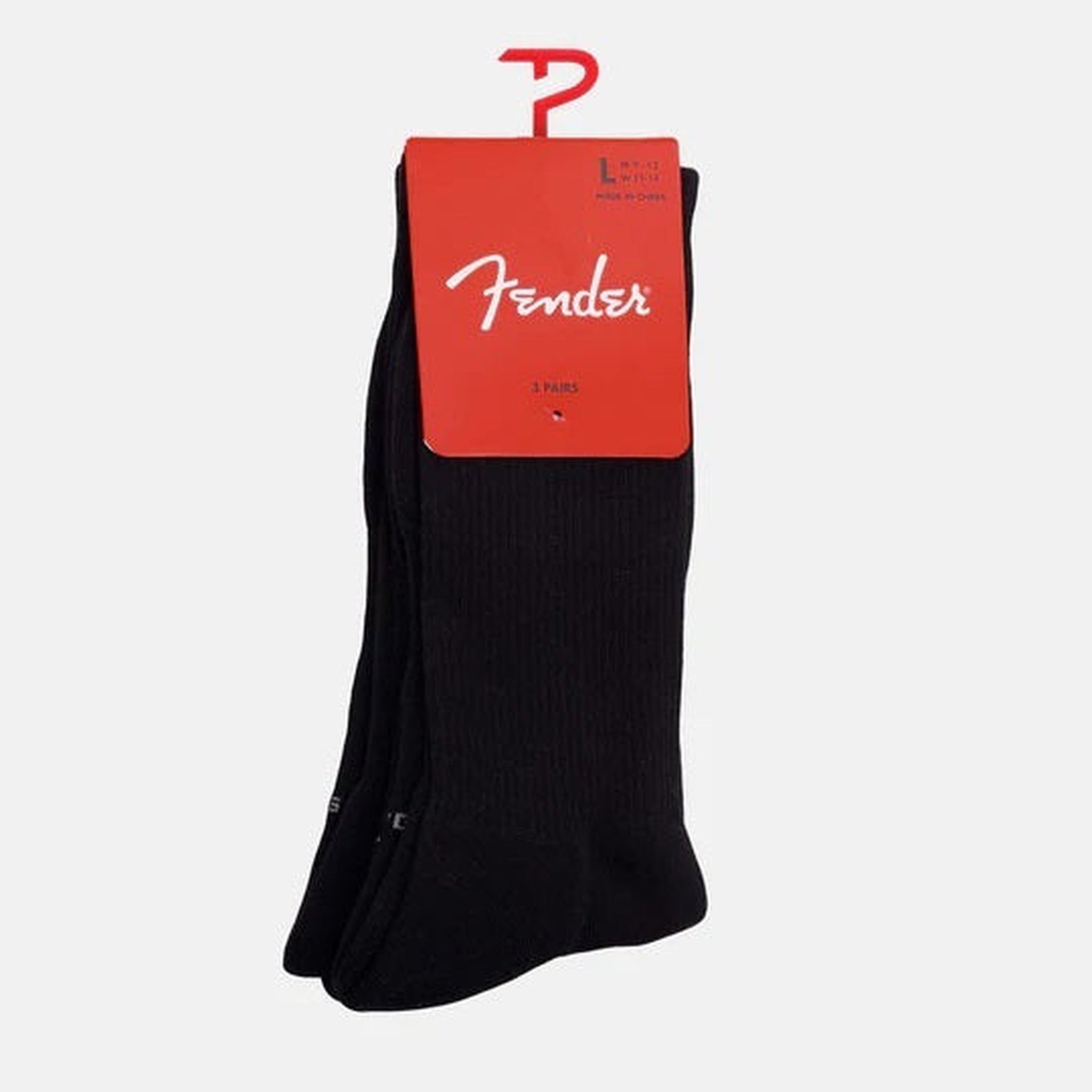 Fender Socks - Classic Crew Socks for Men, Large Size, Black (3-Pack) - Perfect for Guitar Players, Musicians & Casual Wear