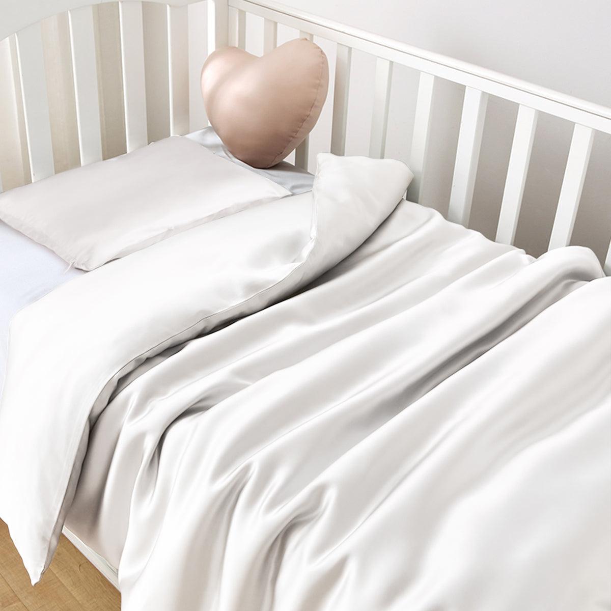 Premium 23mm 6A+ Grade 100% Mulberry Silk Crib Duvet Cover Set - 2 Piece Baby & Toddler Bedding with Free Laundry Bag | Ultra Soft Breathable Nursery Bedding for Newborns, Infants & Kids | Perfect for Nursery, Daycare & Travel
