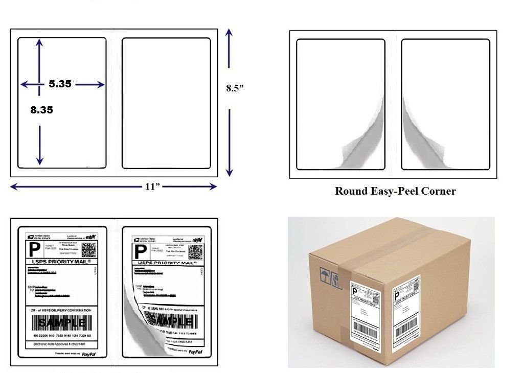 Shipping Labels with Rounded Corners - 2 Labels per Sheet for Laser & Inkjet Printers - Compatible with USPS Click-N-Ship, UPS, eBay, FedEx, Amazon (100 Sheets) - Perfect for E-commerce, Small Business Shipping & Package Labeling