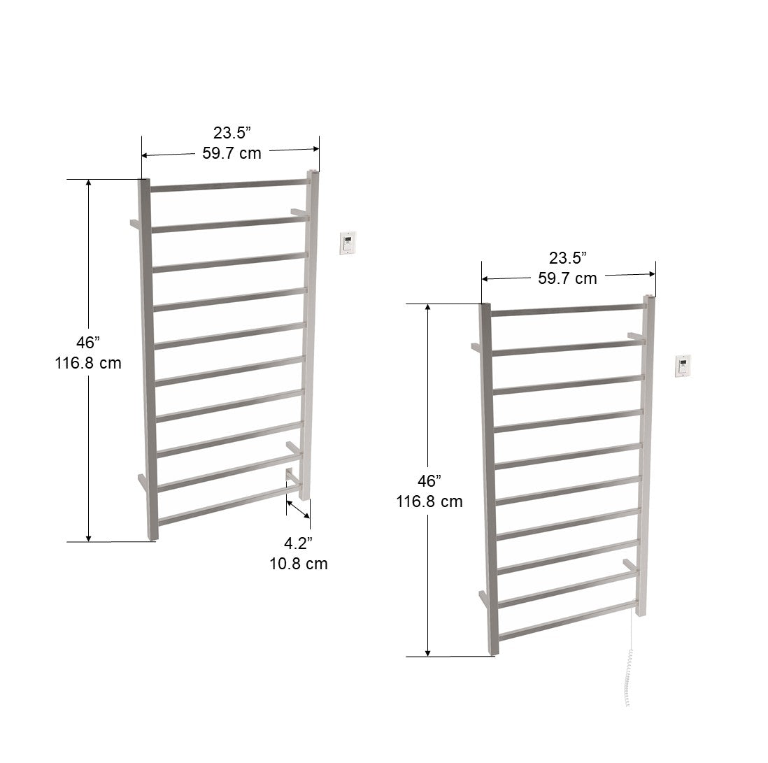 Gala Dual XL 10 Bar Hardwired & Plug-in Towel Warmer - Brushed Stainless Steel with Timer - Perfect for Bathrooms, Spas & Luxury Homes