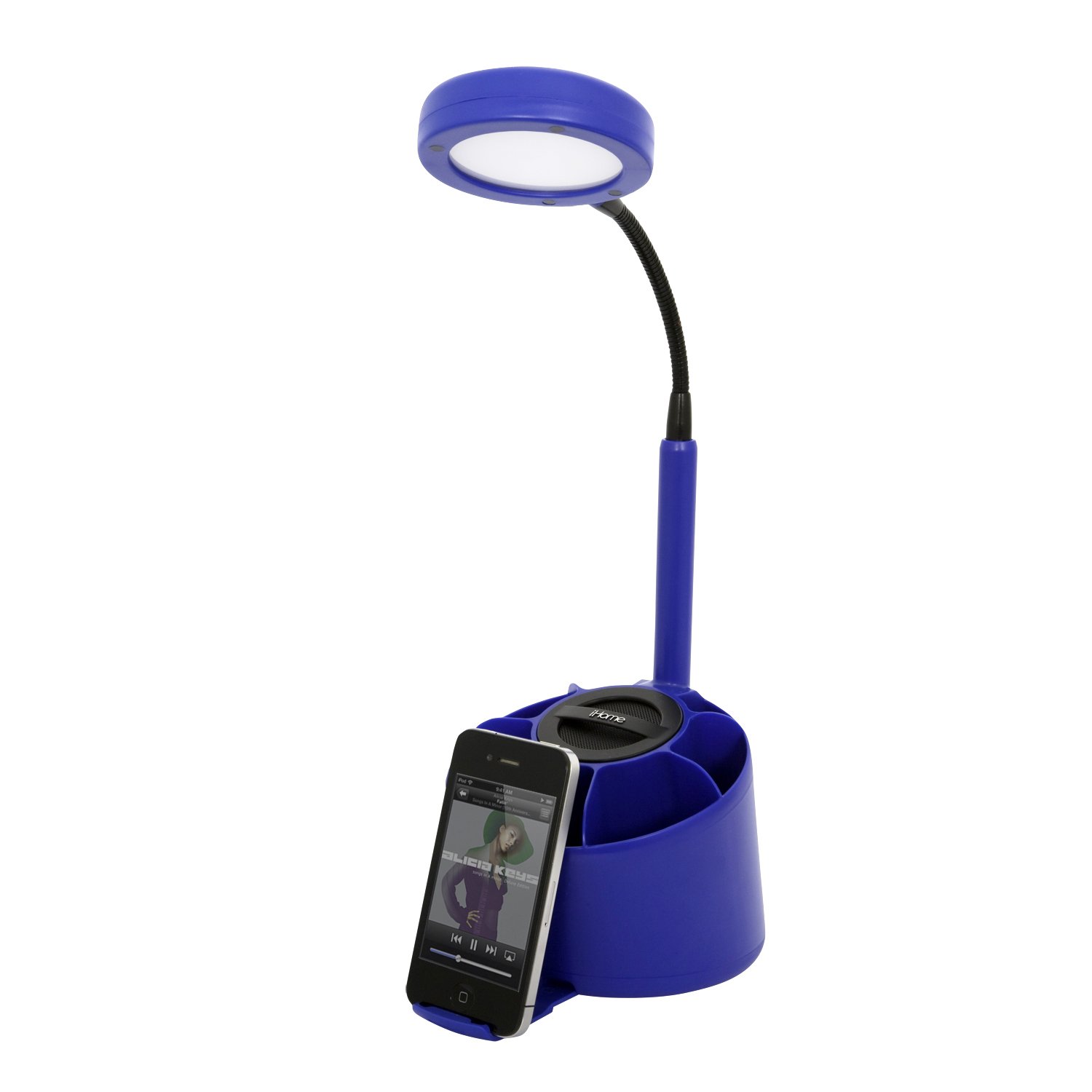 iHome IHLM118BLUE Bluetooth Speaker & LED Desk Lamp with Wireless Charger - Organizer for iPad, iPhone, iPod - Perfect for Home Office, Study Room & Bedside Nightstand
