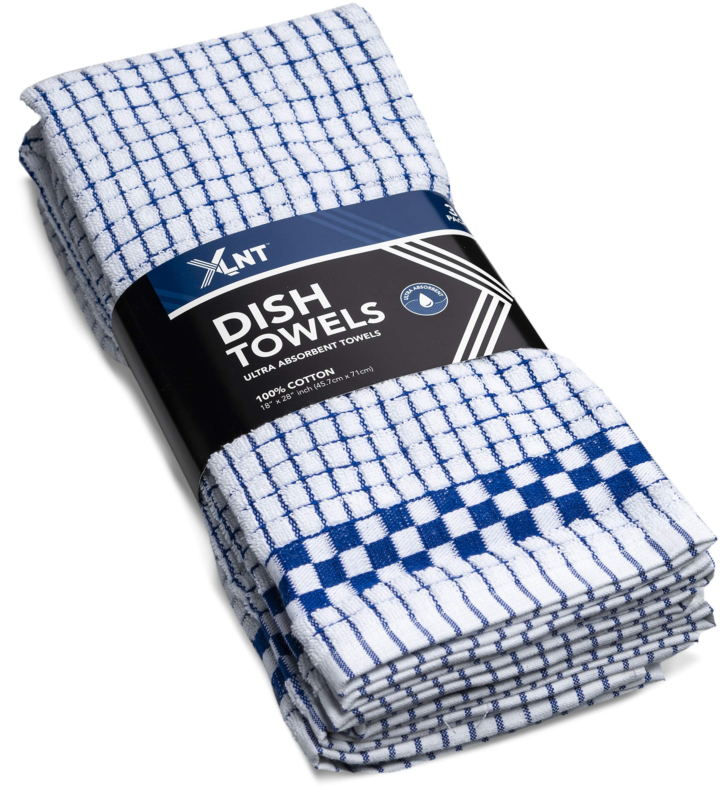 Premium XLNT Blue Kitchen Towels (9 Pack) - 100% Cotton Dish Towels | Super Absorbent & Quick Drying Dishcloths for Cleaning, Drying Dishes & Countertops | Multipurpose Hand Towels & Tea Towels Set for Kitchen, Restaurant & Home Use