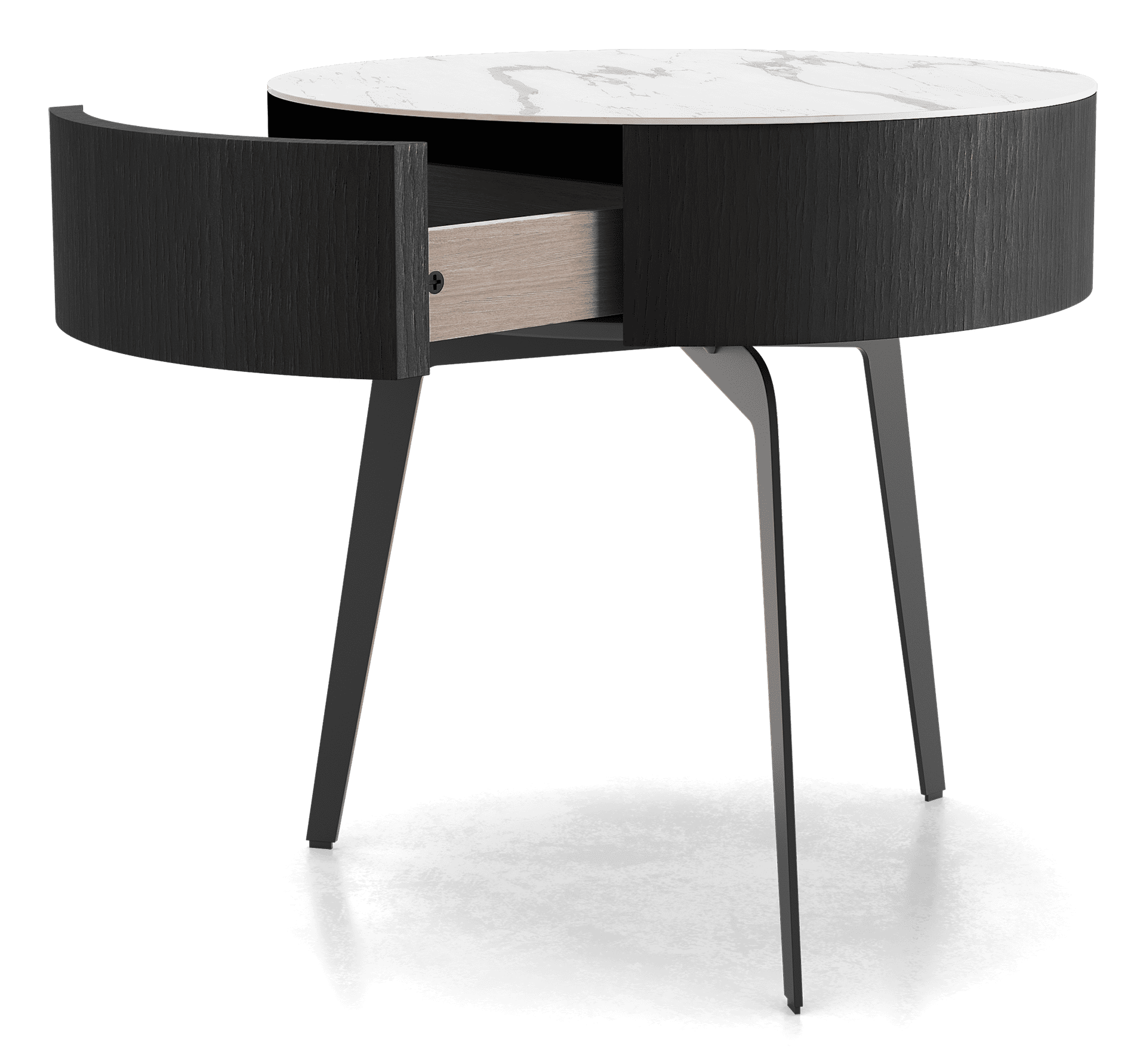 Warren Round Side Table with Drawer - Modern End Table for Living Room, Bedroom, Office - 2 Color Options (White & Black) - Compact Nightstand for Small Spaces
