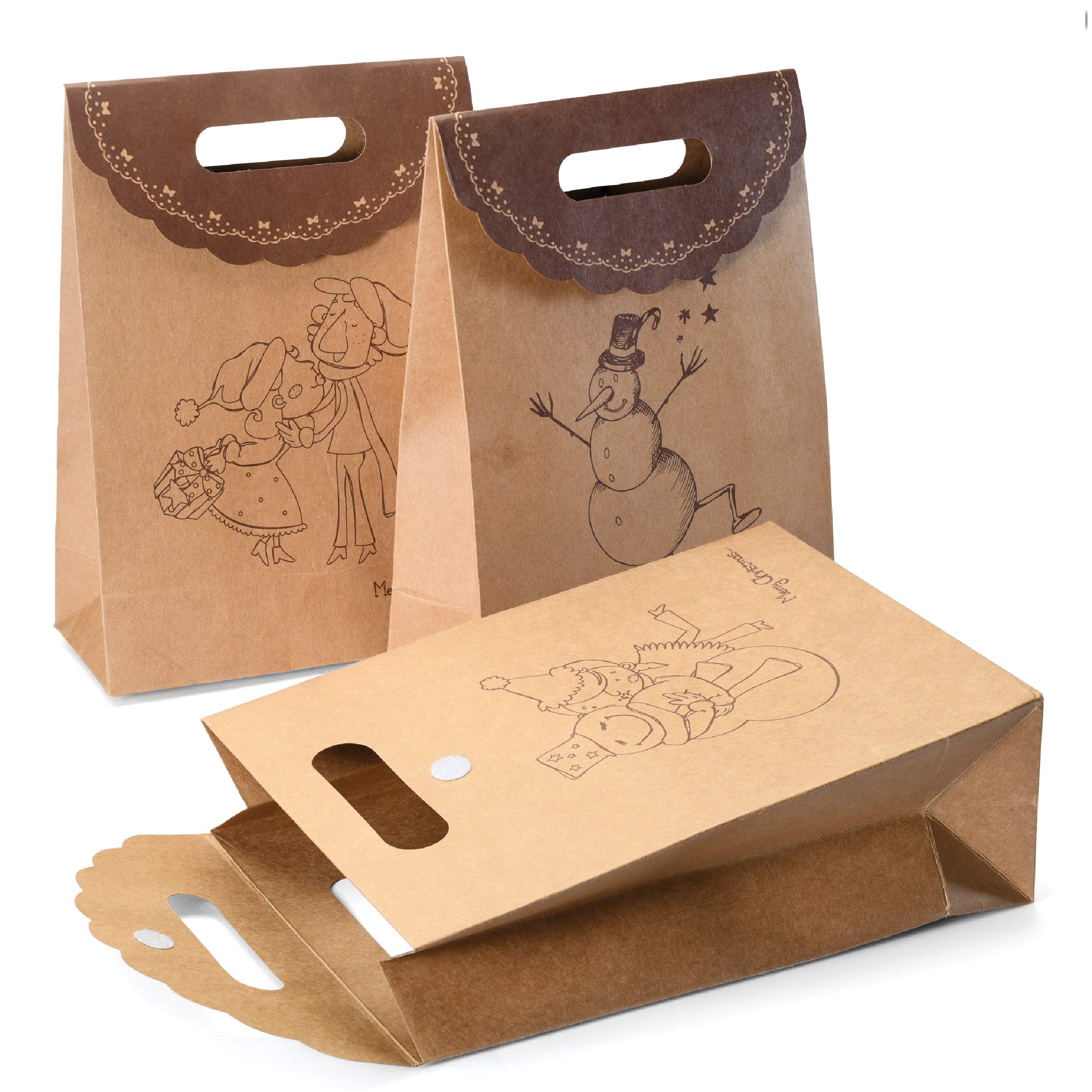 Prextex Christmas Gift Bags 12 Pack - Large Kraft Bags for Holiday Gifts & Treats - Perfect for Christmas Cookies & Party Favors