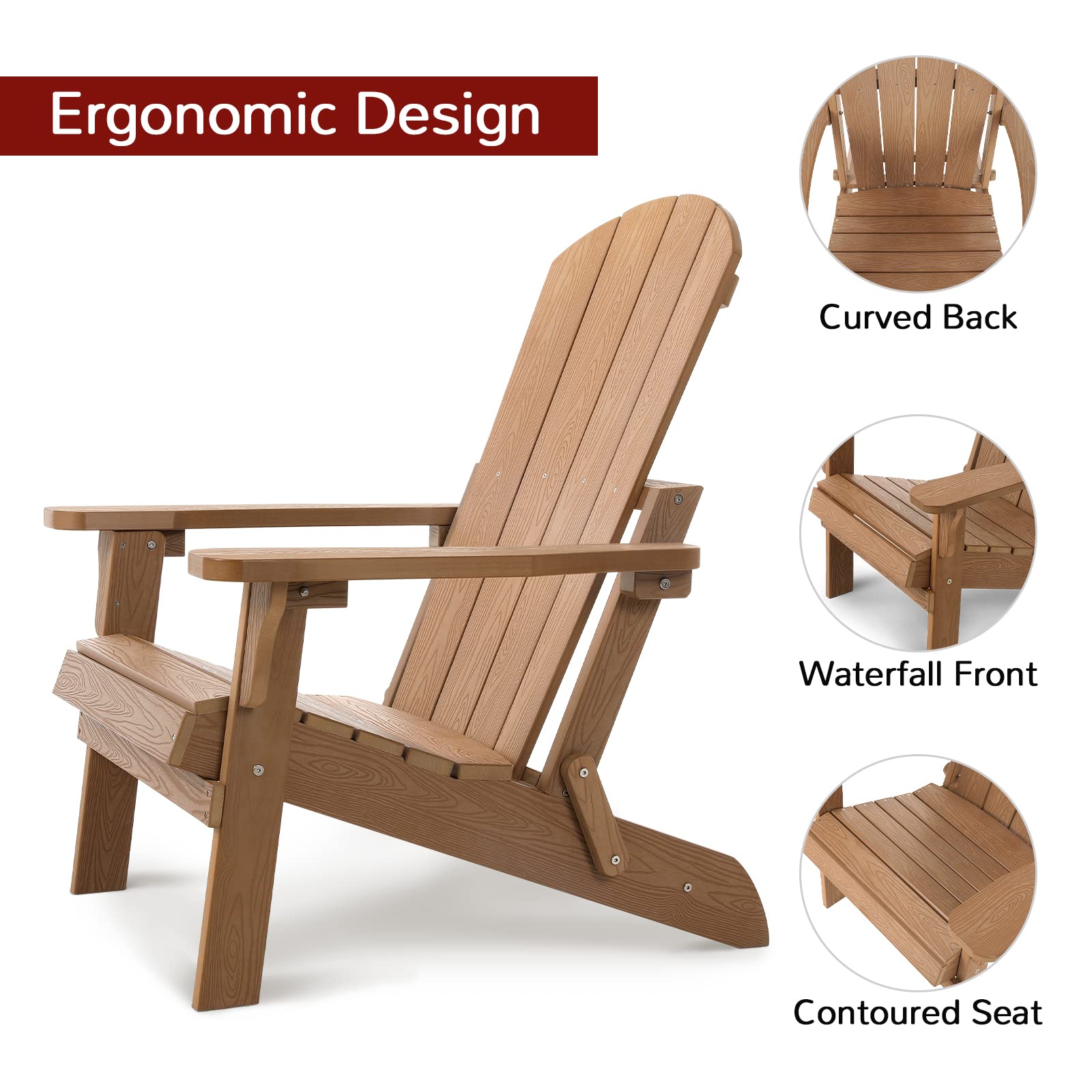 Stoig All-Weather Folding Adirondack Chairs Set of 2 - Heavy Duty 400 lbs Capacity Outdoor Plastic Patio Chairs for Backyard, Lawn, Beach, Garden & Deck - Perfect for Relaxing, Sunbathing and Outdoor Entertaining