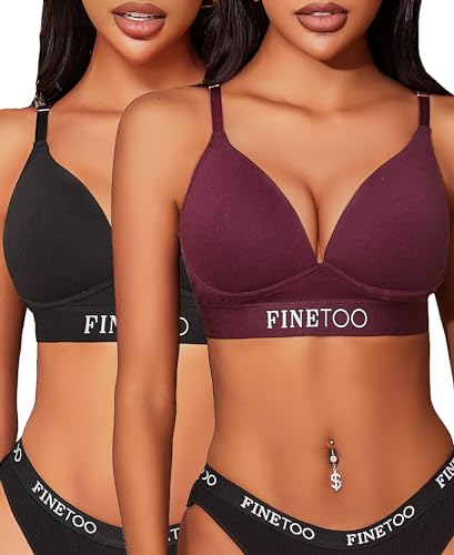 FINETOO Wireless Bras for Women - Comfortable Cotton Full Coverage Lightly Lined Bralette with V-Neck & Cross Back Straps | Perfect for Yoga, Workout, Sleep and Everyday Wear