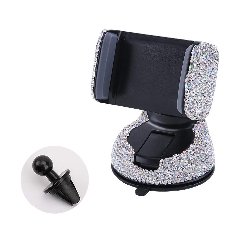 Sparkling Bling Car Phone Holder - 360° Adjustable Crystal Auto Phone Mount with Rhinestones, Universal Car Stand for Windshield, Dashboard & Air Vent | Perfect for Commuting, Road Trips & Hands-Free Driving