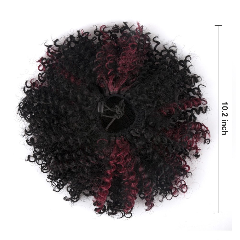GOTTA 8'' Synthetic Hair Bun Extensions for Women - Afro Curly Clip-in Chignon Donut Updo in Natural Black & Red Wine | Perfect for Parties, Weddings & Everyday Styling