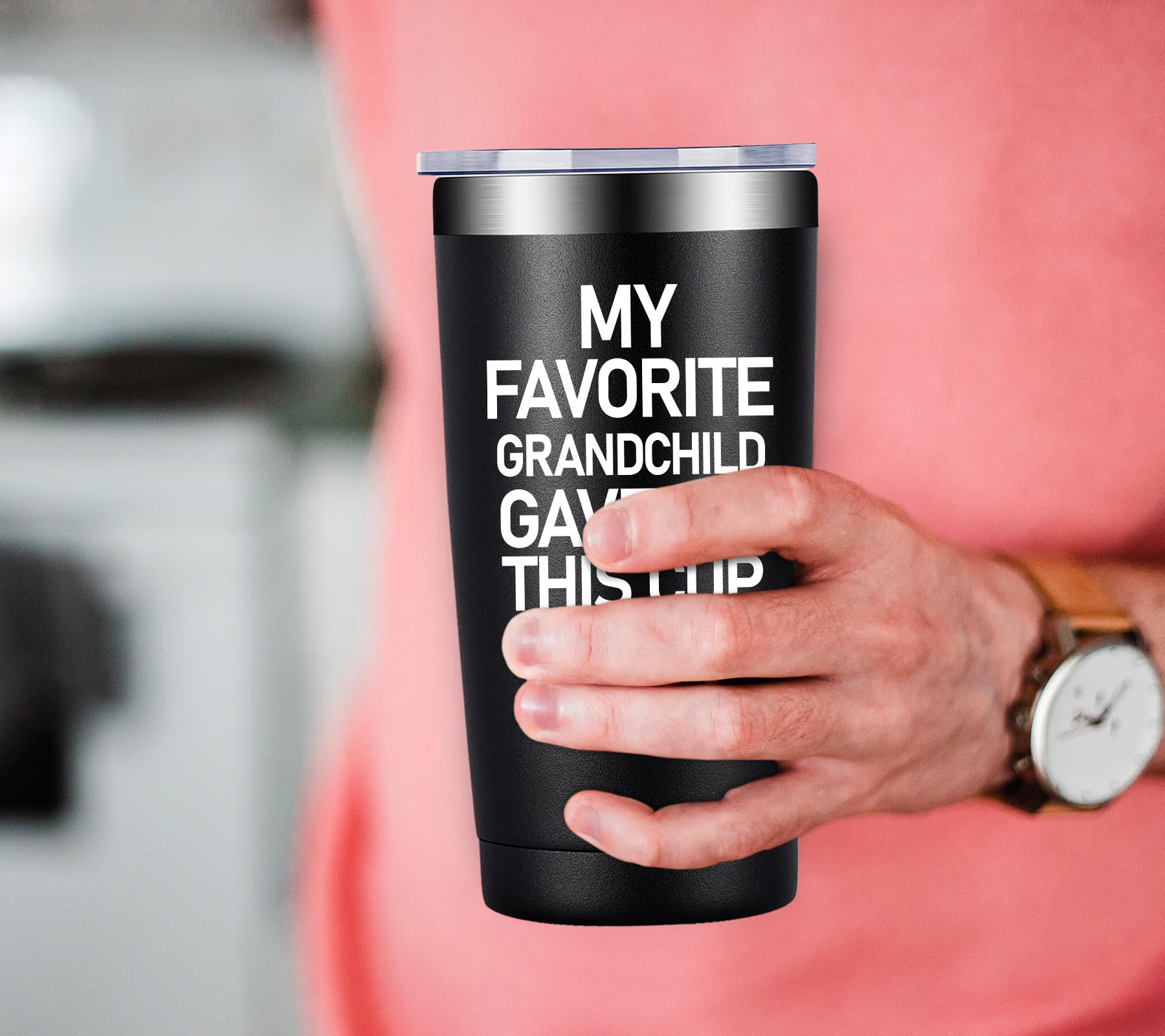 20 oz Black Grandpa Tumbler - Insulated Stainless Steel Travel Mug for Coffee & Tea - Perfect Father's Day, Birthday & Christmas Gift from Granddaughter or Grandson - Ideal for Outdoor Activities, Office Use & Daily Commute