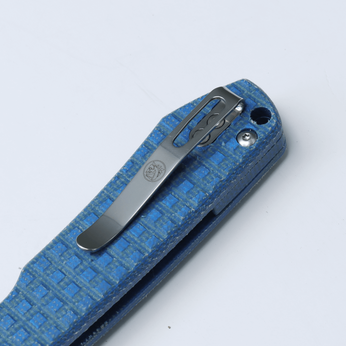 VOSTEED Raccoon Crossbar Lock Folding Knife - Blue Micarta Frag Handle, 14C28N Steel Plain Edge Satin Finish - EDC Pocket Knife for Camping, Hiking & Outdoor Activities (Model RCCWM2)