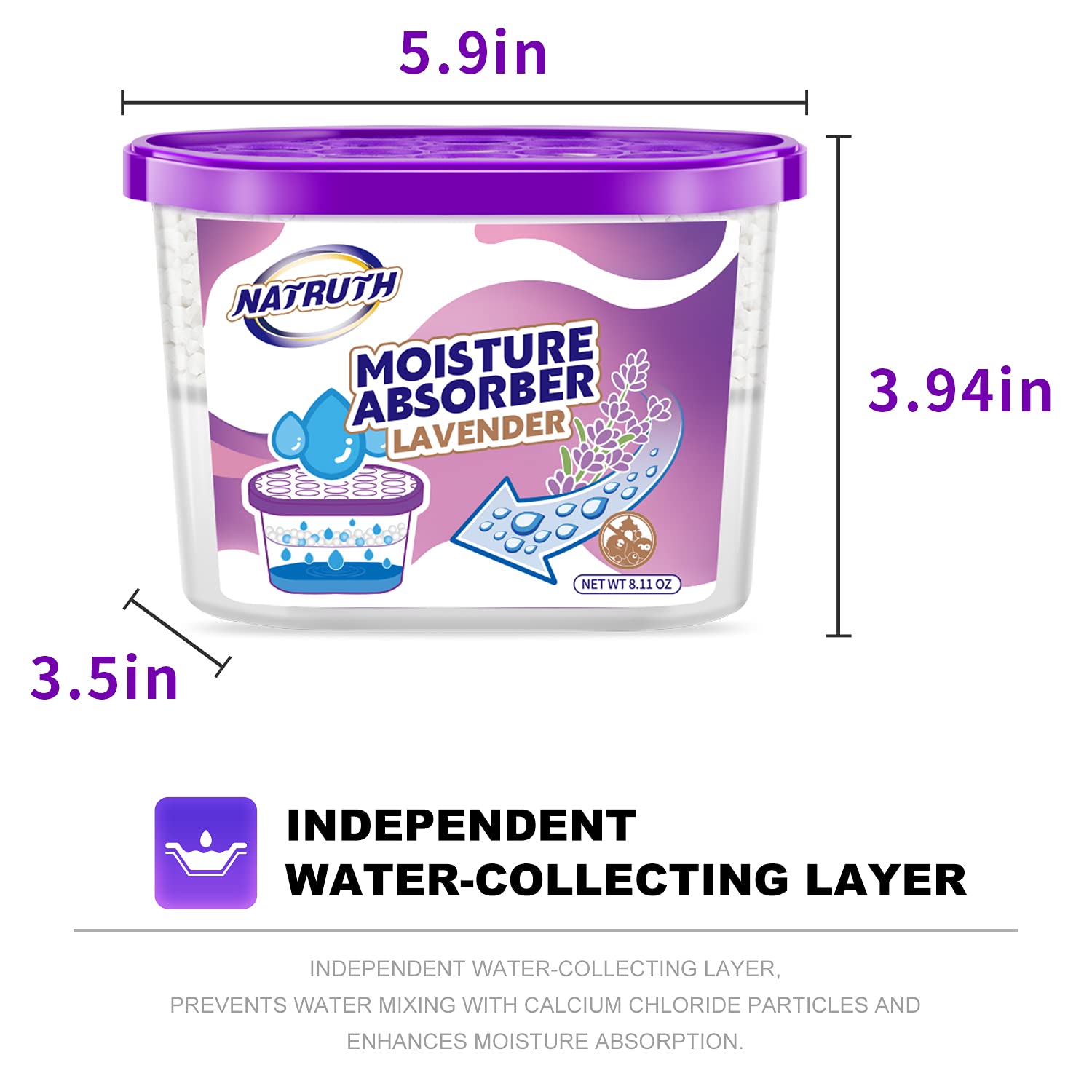 NATRUTH Moisture Absorbers with Lavender Scent - 9-Pack Portable Dehumidifier for Closet, Bathroom & Home - Odor Eliminator & Air Freshener - Unscented Humidity Absorber Bucket - Keep Spaces Dry & Fresh (Ideal for Wardrobes, Basements, RVs & Small Rooms)