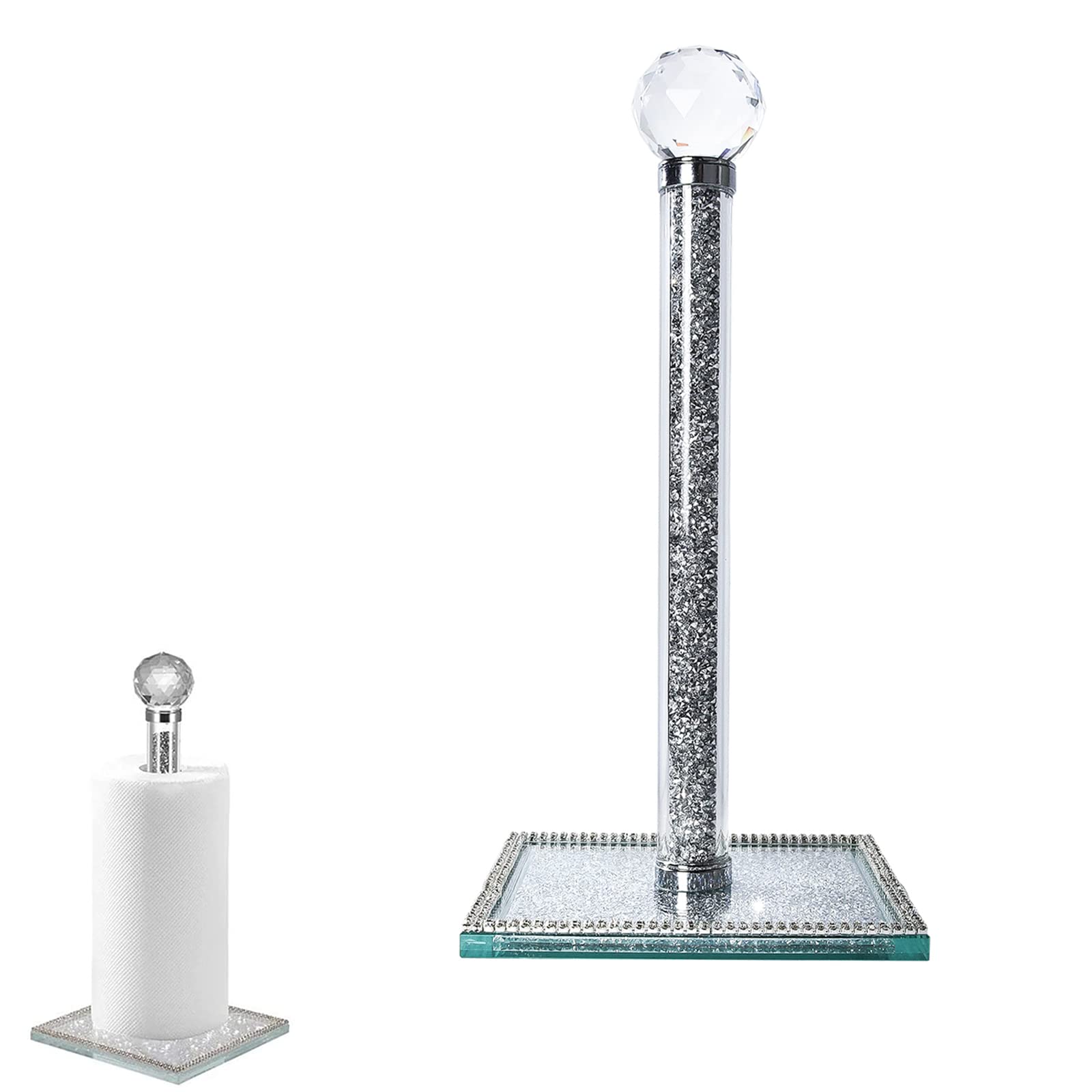 Crystal Glass Paper Towel Holder Stand with Square Base - Elegant Countertop & Bathroom Decor for Kitchen, Bar, Dining Table - Perfect for Home, Office, and Restaurant Use (Silver)