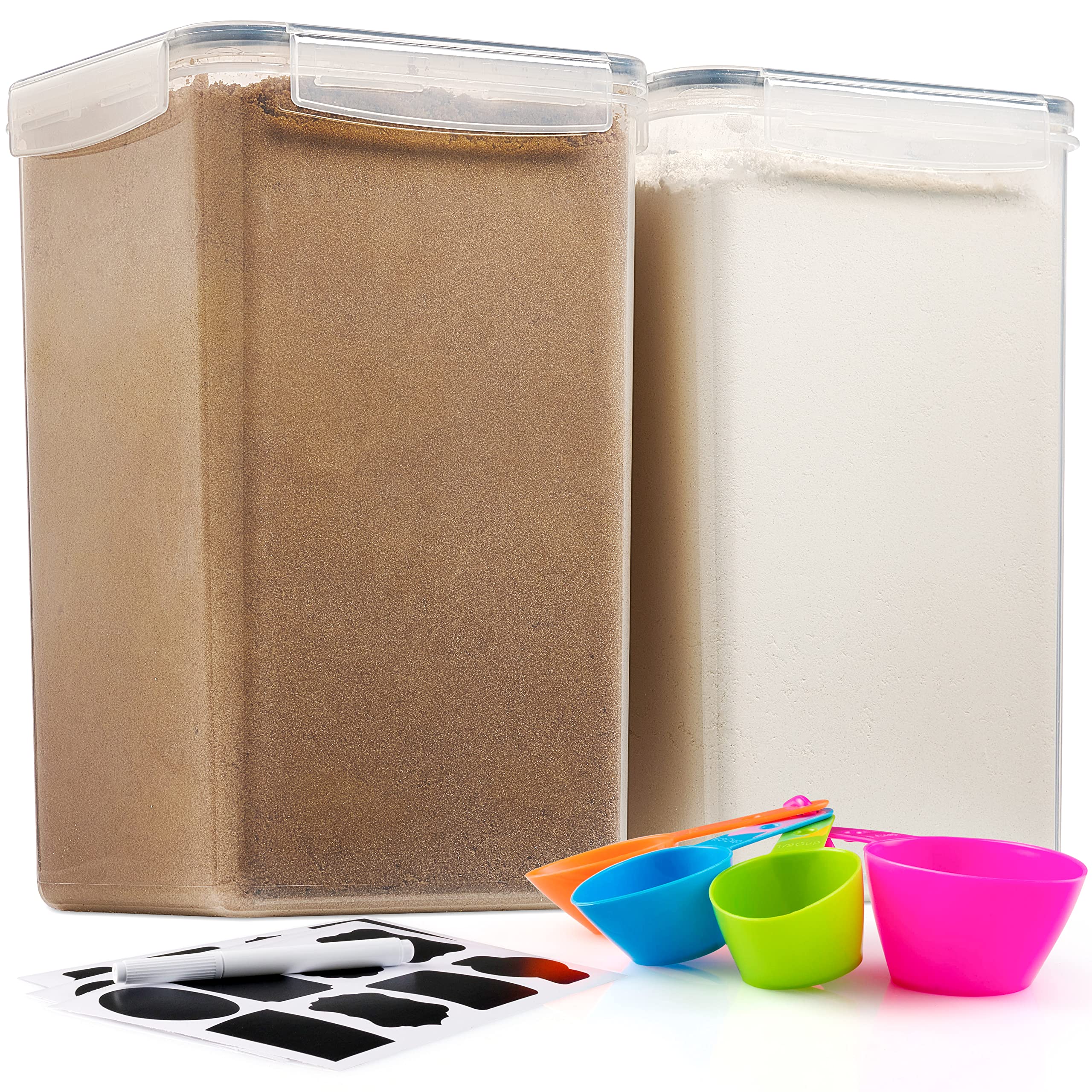 2 Pack Extra Large Airtight Food Storage Containers - 6.5L / 220 Oz BPA Free Clear Plastic Kitchen & Pantry Organization for Flour, Sugar, Rice & Baking Supplies - Includes Labels, Marker & Spoon Set - Perfect for Meal Prep, Bulk Storage & Home Organization