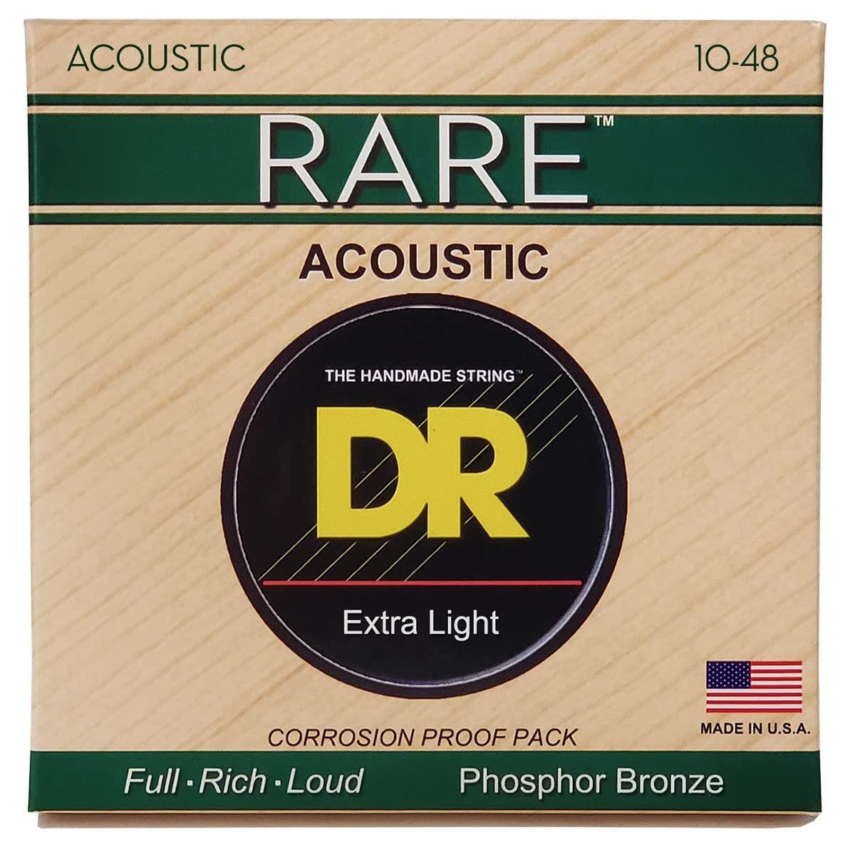 DR Strings Rare - Phosphor Bronze Acoustic Guitar Strings Hex Core 10-48 Gauge for Folk, Country & Fingerstyle Playing