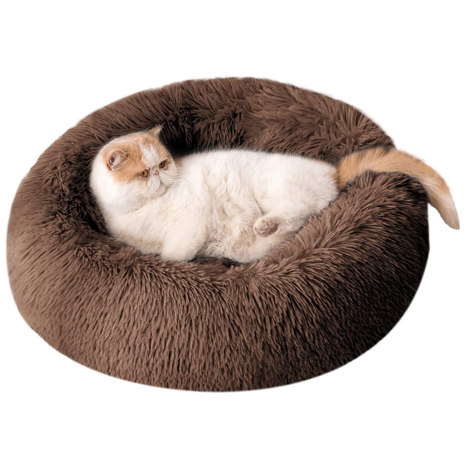 BEDELITE Calming Fluffy Round Pet Bed for Cats & Dogs - Soft Shag Fur Washable Indoor Cat Bed & Dog Bed - Perfect for Cozy Napping, Relaxing, and Stress Relief