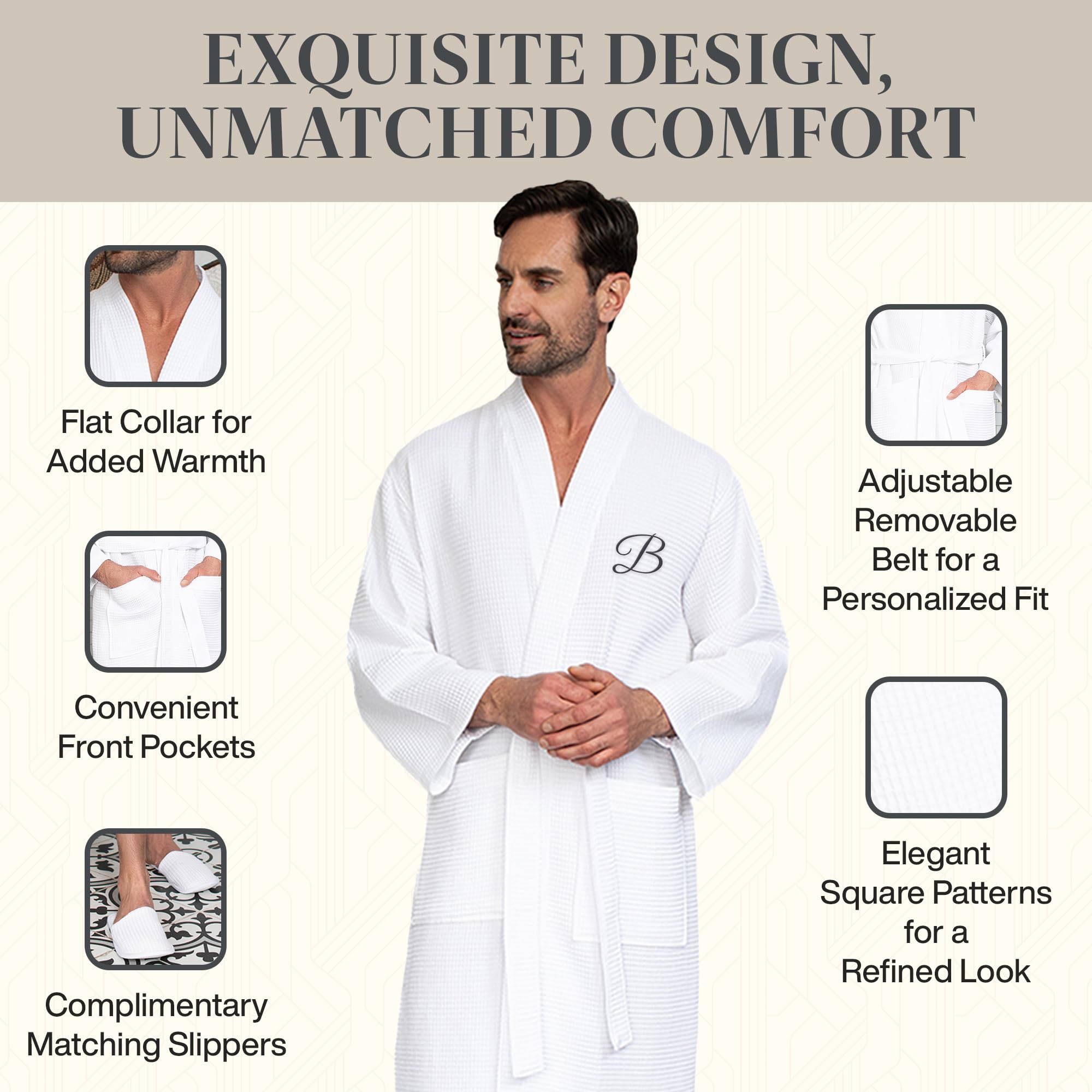 Premium Men's Cotton Waffle Bathrobe - Ultra Soft SPA Quality Lotus Linen Robe for Relaxation, Lounge & After Shower Comfort - Perfect for Home, Spa Days & Gift Giving
