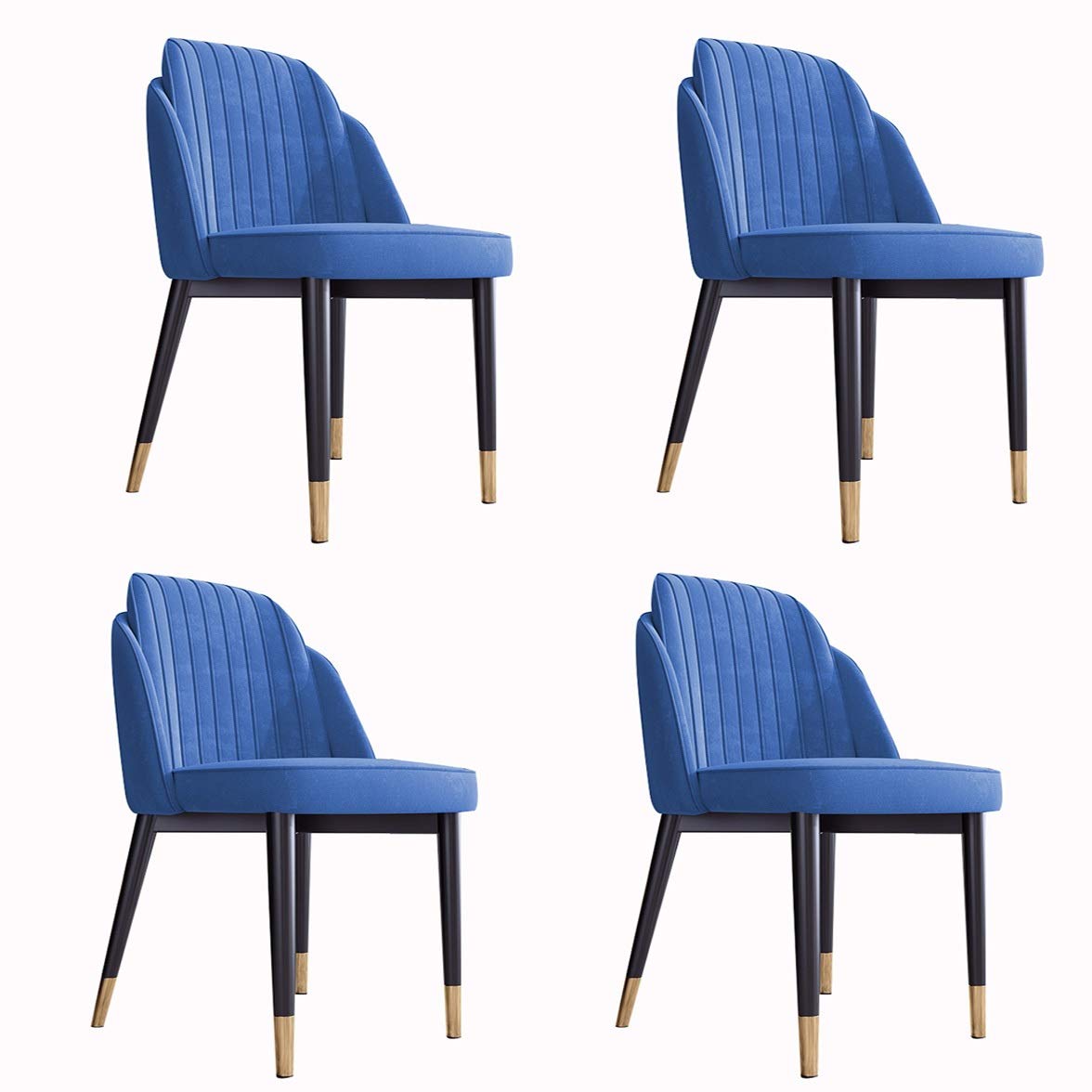 Modern Velvet Dining Chairs Set of 4 - Metal Legs with Soft Cushioned Seat & Backrest - Blue Upholstered Kitchen Chairs for Dining Room, Living Room, Bedroom, Lounge & Home Decor