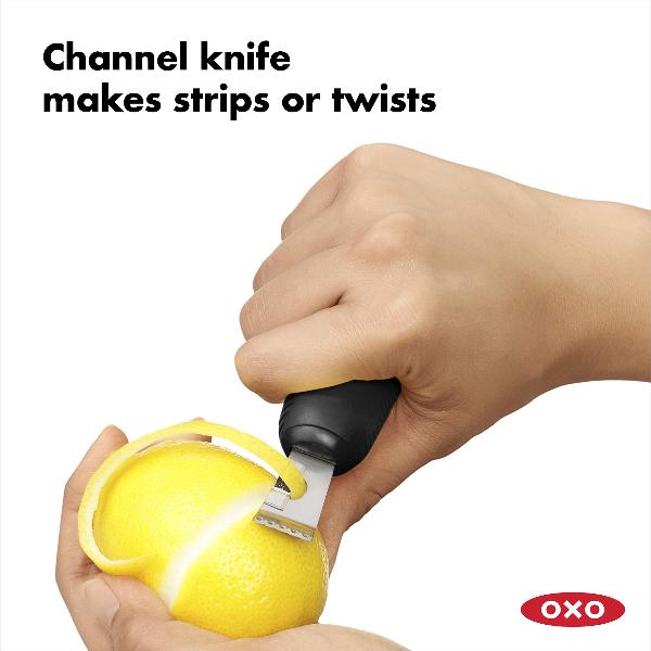 OXO Good Grips Citrus Zester - Stainless Steel Kitchen Tool for Lemon, Lime & Orange Zesting - Perfect for Baking, Cocktails & Garnishing Dishes