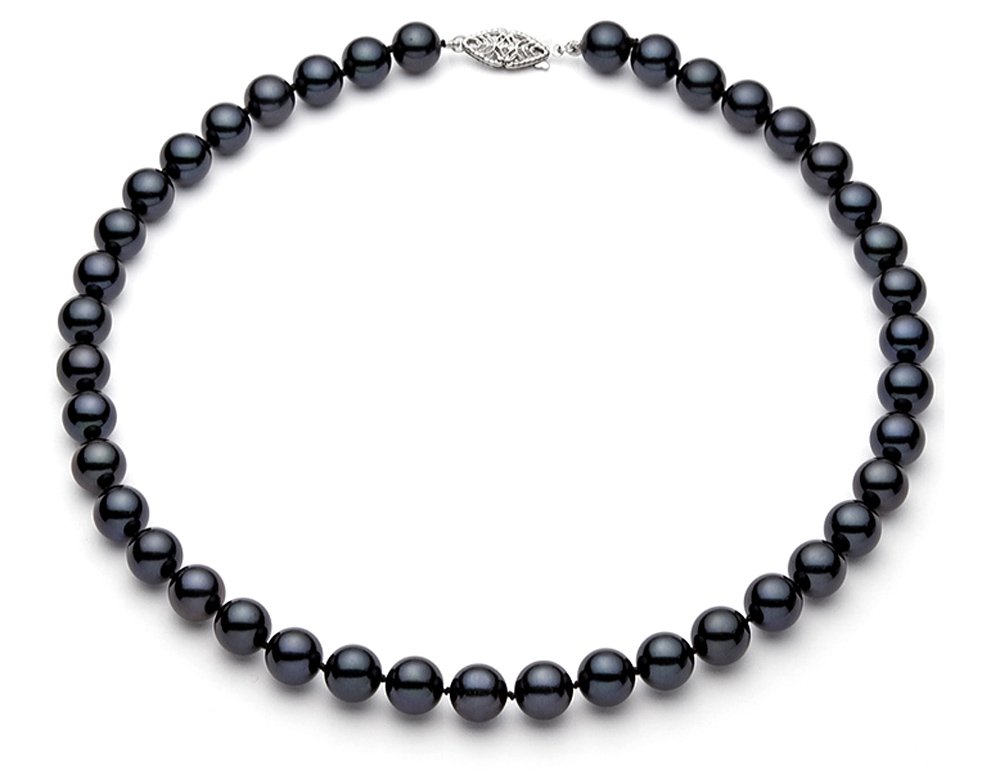 7-7.5mm Black Akoya Saltwater Cultured Pearl Necklace for Women | AA+ Quality | Sterling Silver Clasp | Elegant Jewelry Gift for Wedding, Anniversary & Special Occasions
