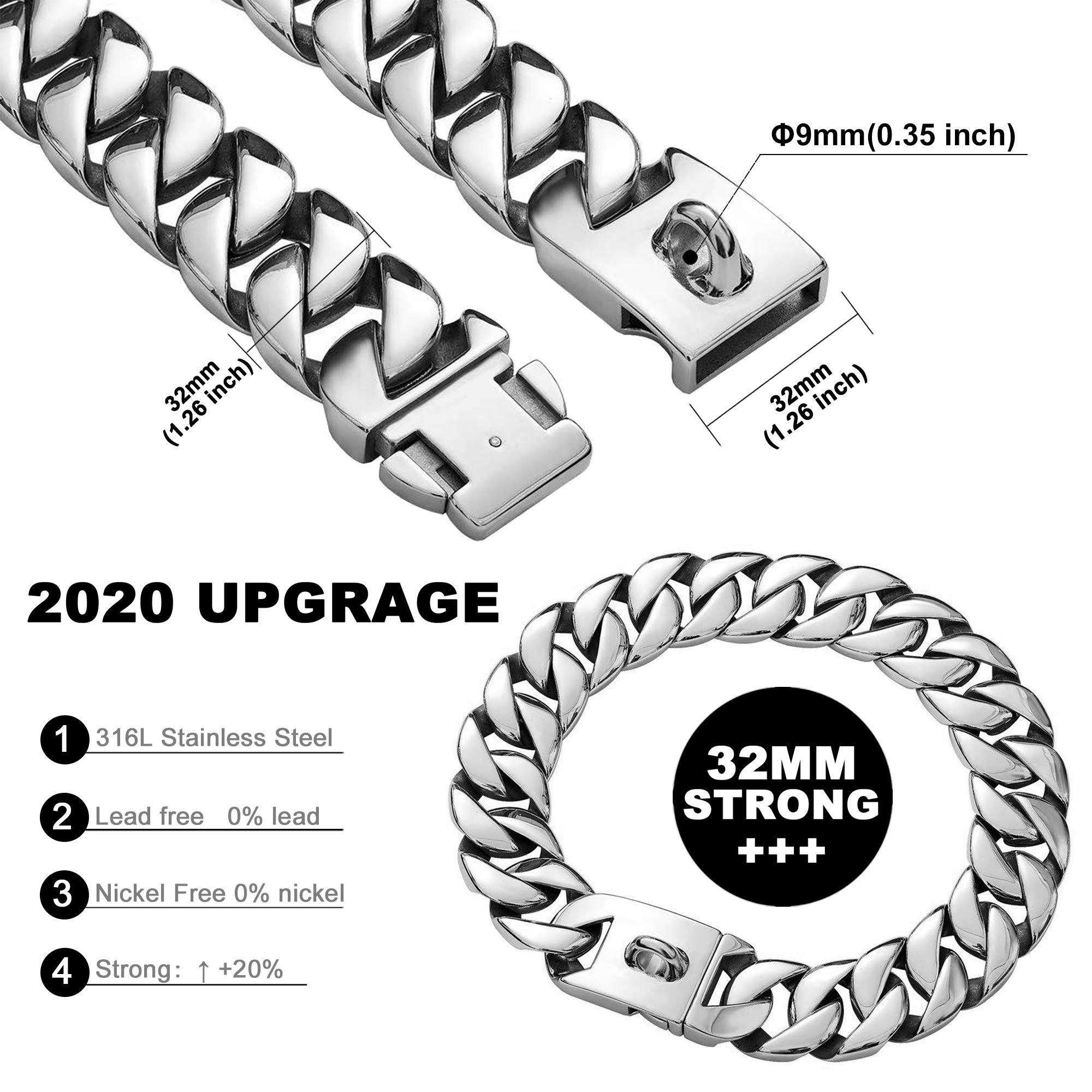 **32MM Thick Heavy-Duty Stainless Steel Cuban Link Dog Collar with Buckle – Strong Metal Chain Collar for Large Dogs – Perfect for Training, Walking & Outdoor Adventures**