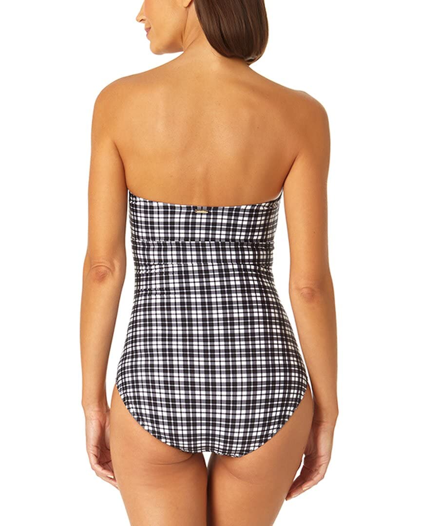 Anne Cole Women's Bandeau Shirred Keyhole One-Piece Swimsuit - Sexy High-Cut Bathing Suit for Beach, Pool & Vacation