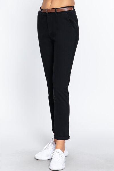 Active Basic Cotton Span Twill Straight Pants for Women - Comfortable Casual Trousers for Work, Travel & Everyday Wear