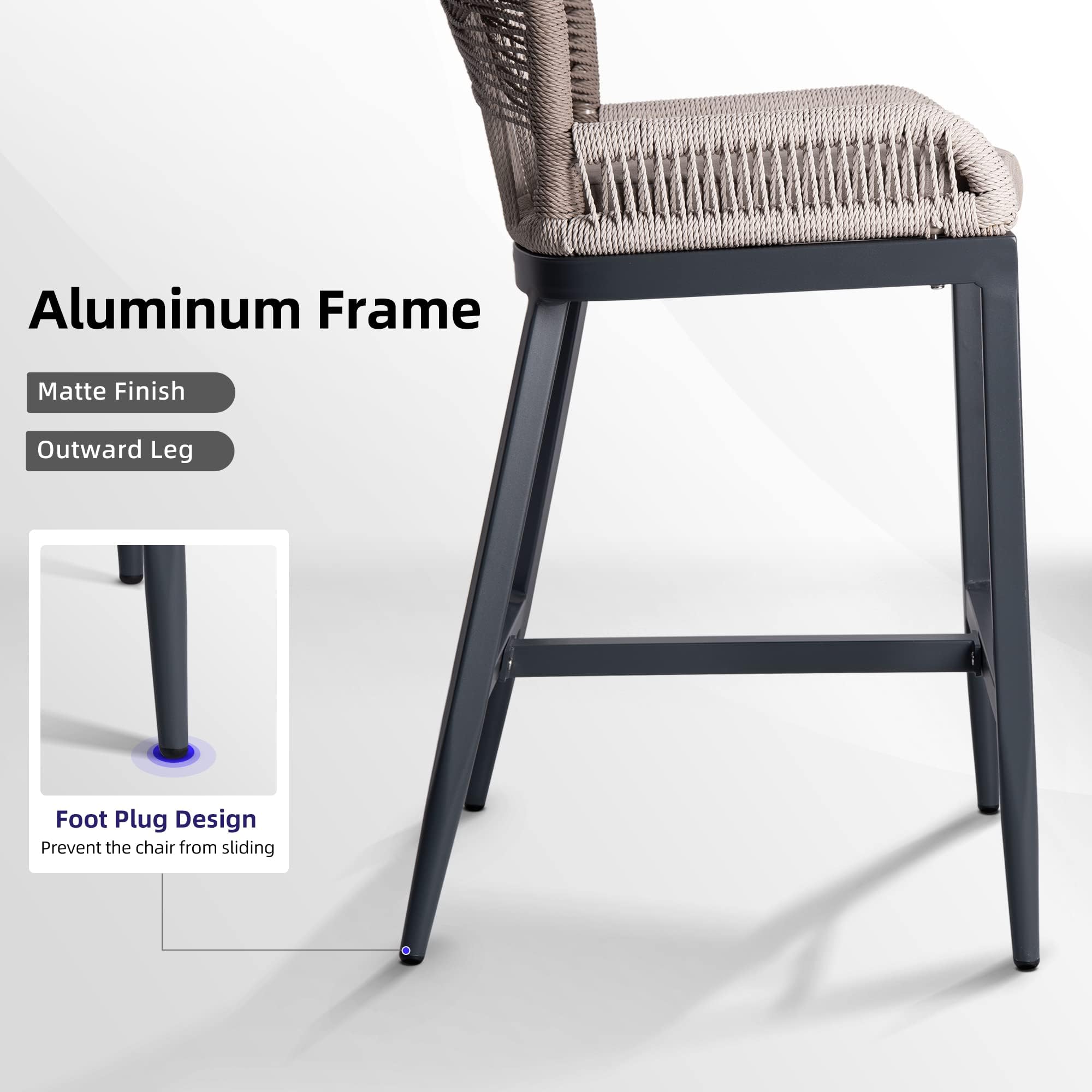 PURPLE LEAF 4-Piece Outdoor Bar Stool Set - Modern Wicker Rattan Barstools with Back, Aluminum Metal Frame - Perfect for Patio, Garden, Poolside & Outdoor Dining Areas