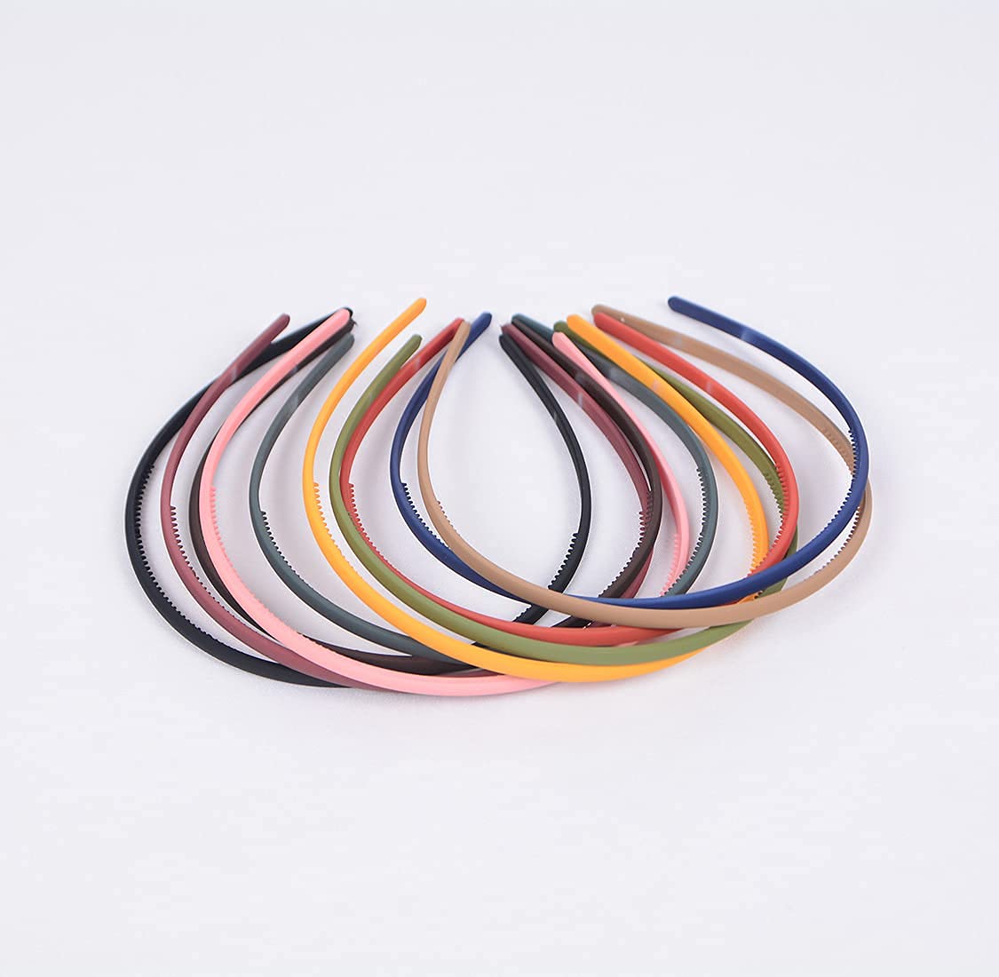 BAKEFY 10-Piece Matte Plastic Headbands for Women & Girls - 6mm Thin Non-Slip Hair Bands with Comb Teeth (10 Colors) - Bulk Plain Headbands for DIY, School, Work & Everyday Styling